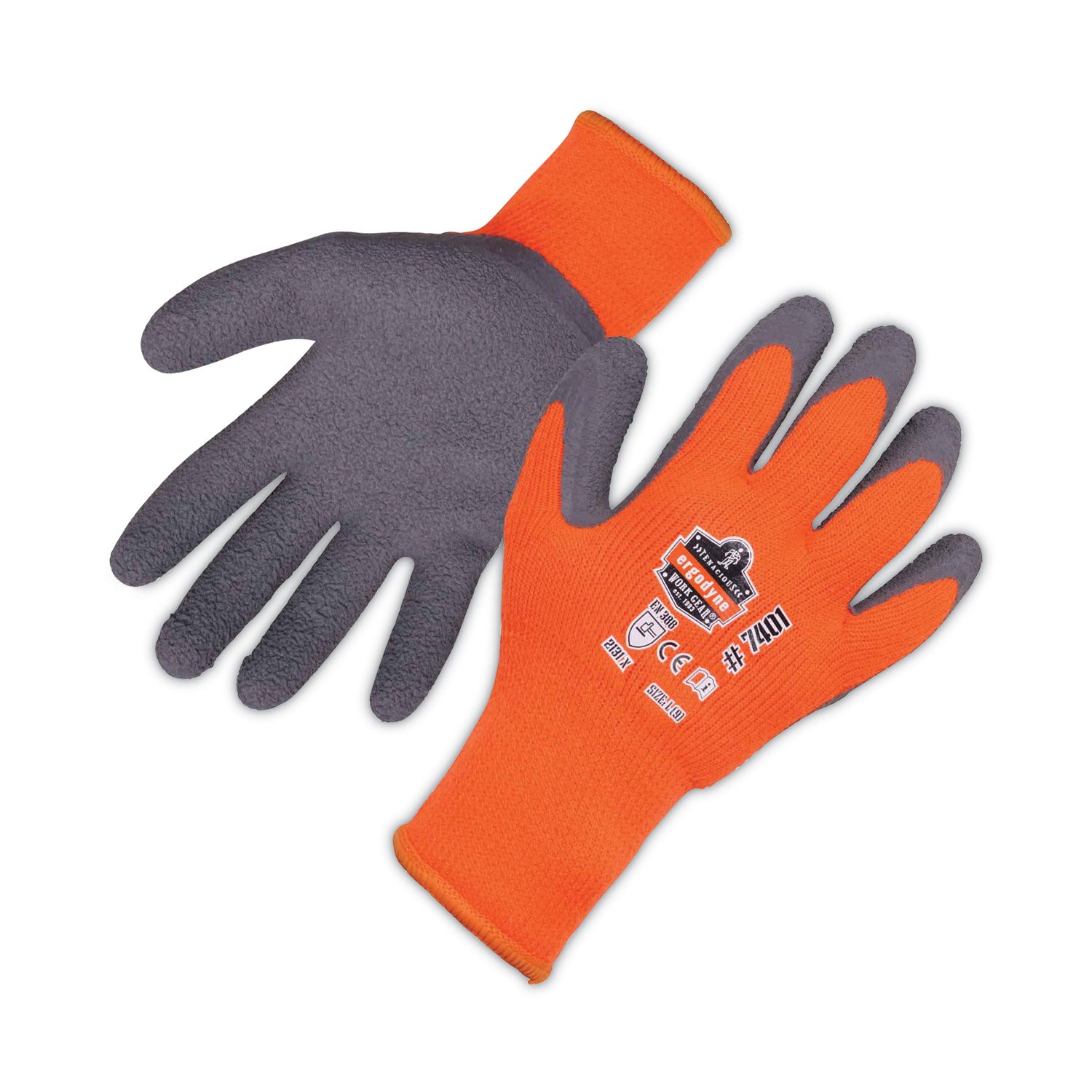 Ergodyne ProFlex 7401 Coated Lightweight Winter Work Gloves, Extra Large, Orange, Latex Coating, Thermal Protection, Cut Resistant, Machine Washable, 2 Gloves/Pair, 12 Pairs/Carton