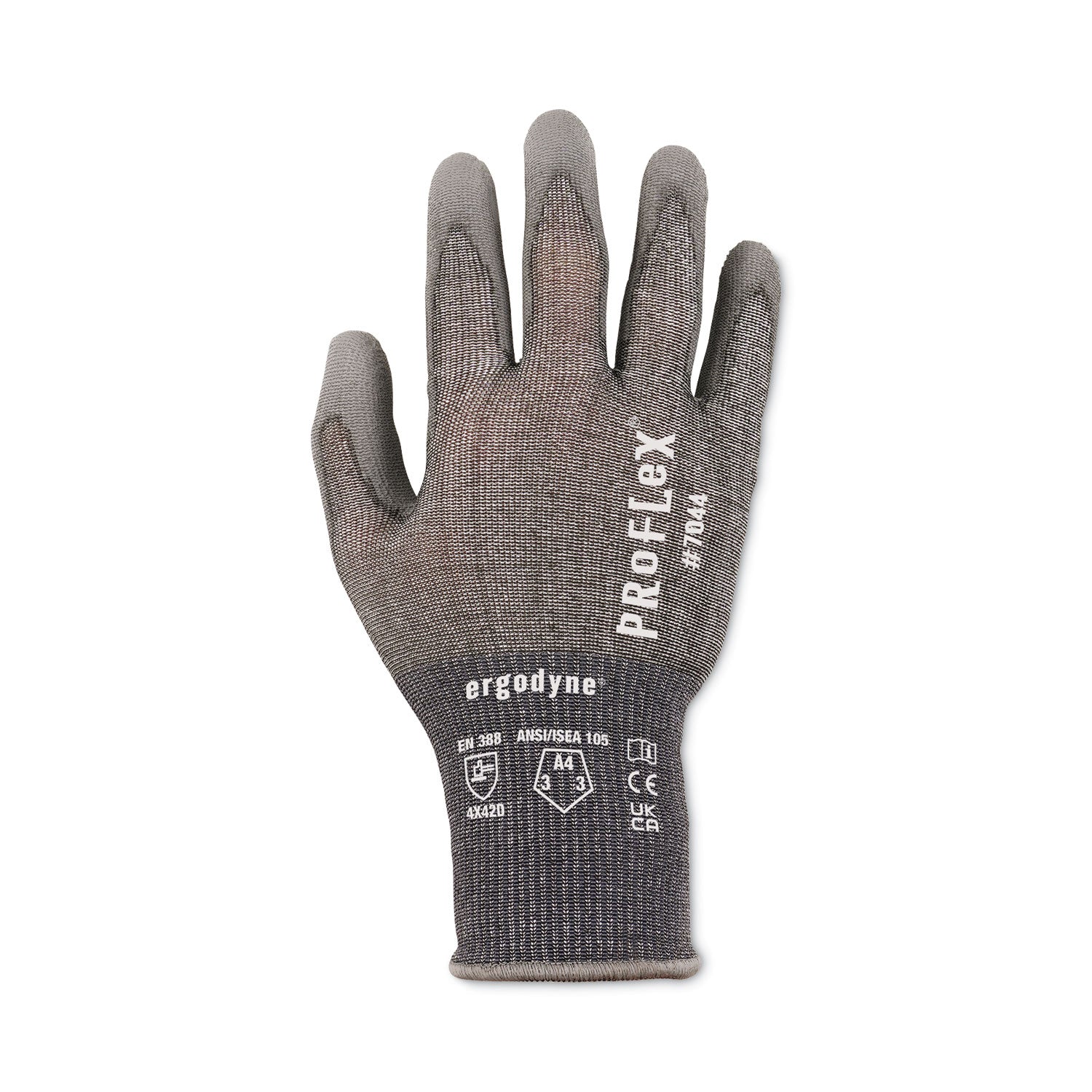 Ergodyne ProFlex 7044 PU-Coated Cut-Resistant Gloves, Small, Gray, HPPE/Polyester, Polyurethane Palm, Touchscreen Capable, ANSI A4 Cut Level, 18-Gauge, 2 Pairs per Pack