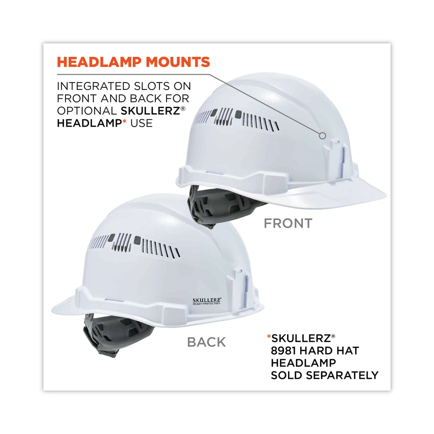 Ergodyne Skullerz 8972 Class C Cap-Style Hard Hat, Orange, Vented, Adjustable Ratchet, Removable Sweatband, Lightweight, Heavy Duty, 1 Each