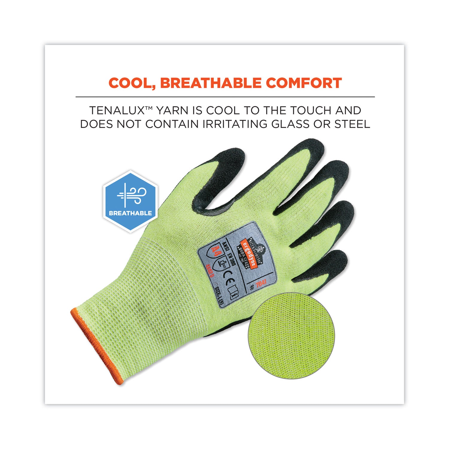 Ergodyne ProFlex 7041 Hi-Vis Nitrile-Coated Level 4 Cut Gloves, Large, Lime, 1.75" Thick, 10" Length, 2/Pair, 144 Pairs/Carton