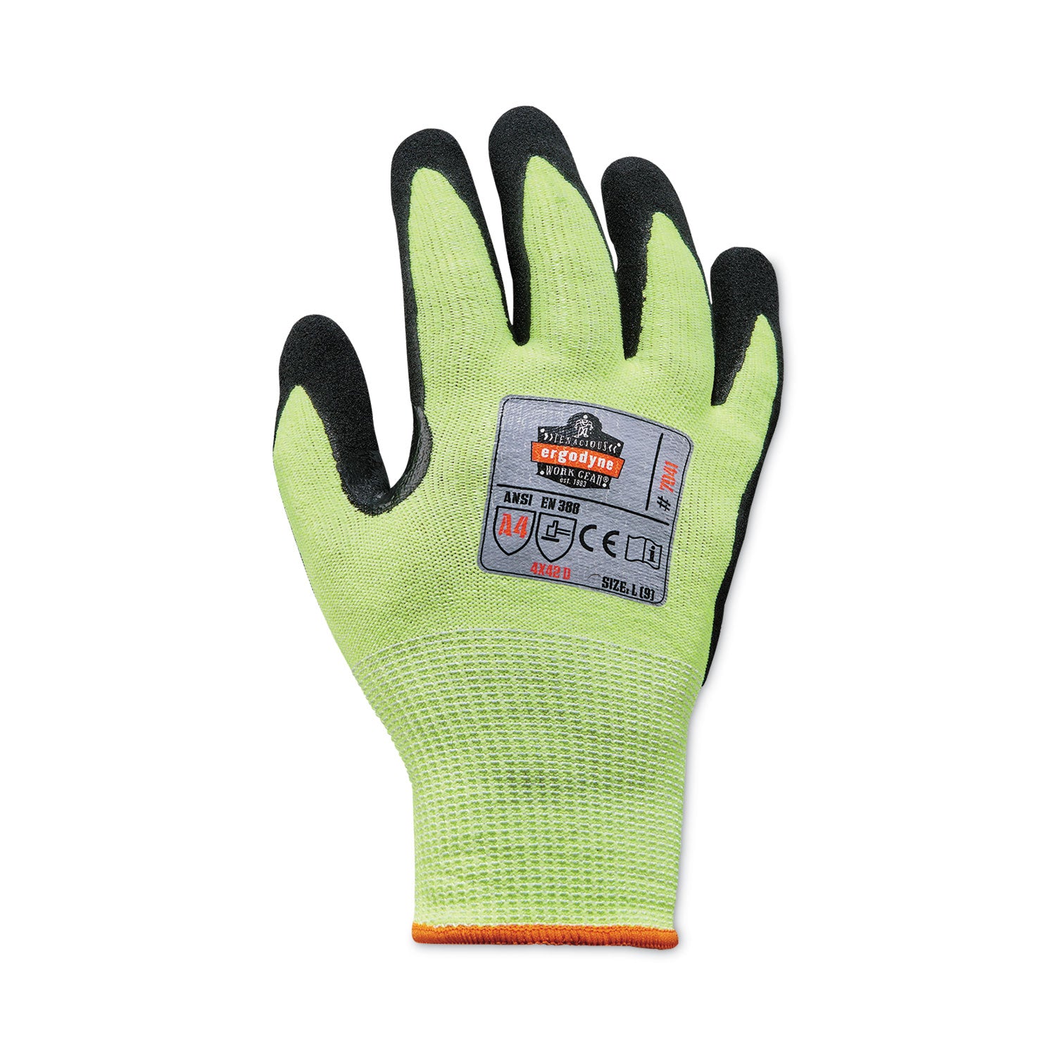 Ergodyne ProFlex 7041 Hi-Vis Nitrile/Polyurethane Coated Level 4 Cut Gloves, Large, Lime, 1.75" Thick, 11" Length, 2 Pairs, 12 Pairs per Carton