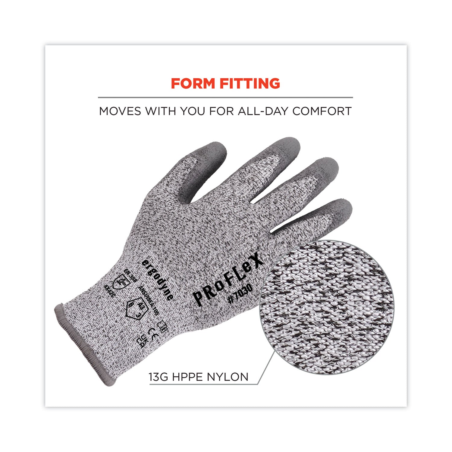 ProFlex 7030 ANSI A3 PU Coated CR Gloves, Gray, X-Large, Pair