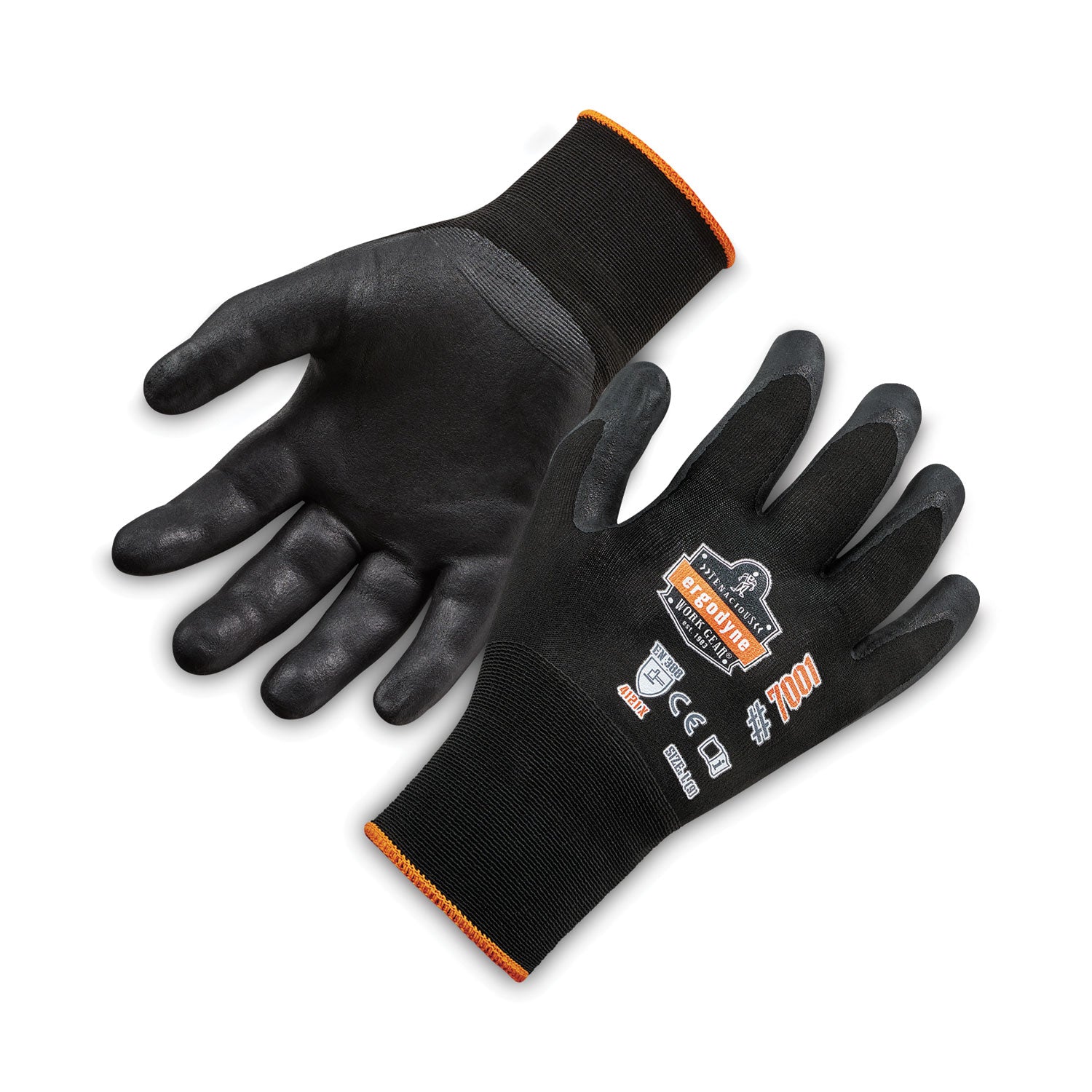 Ergodyne ProFlex 7001 Abrasion-Resistant Nitrile-Coated Gloves, Large, Black, Touchscreen Capable, Seamless Knit Wrist, 0.75" Thick, 9" Length, 2/Pair, 144 Pairs/Carton