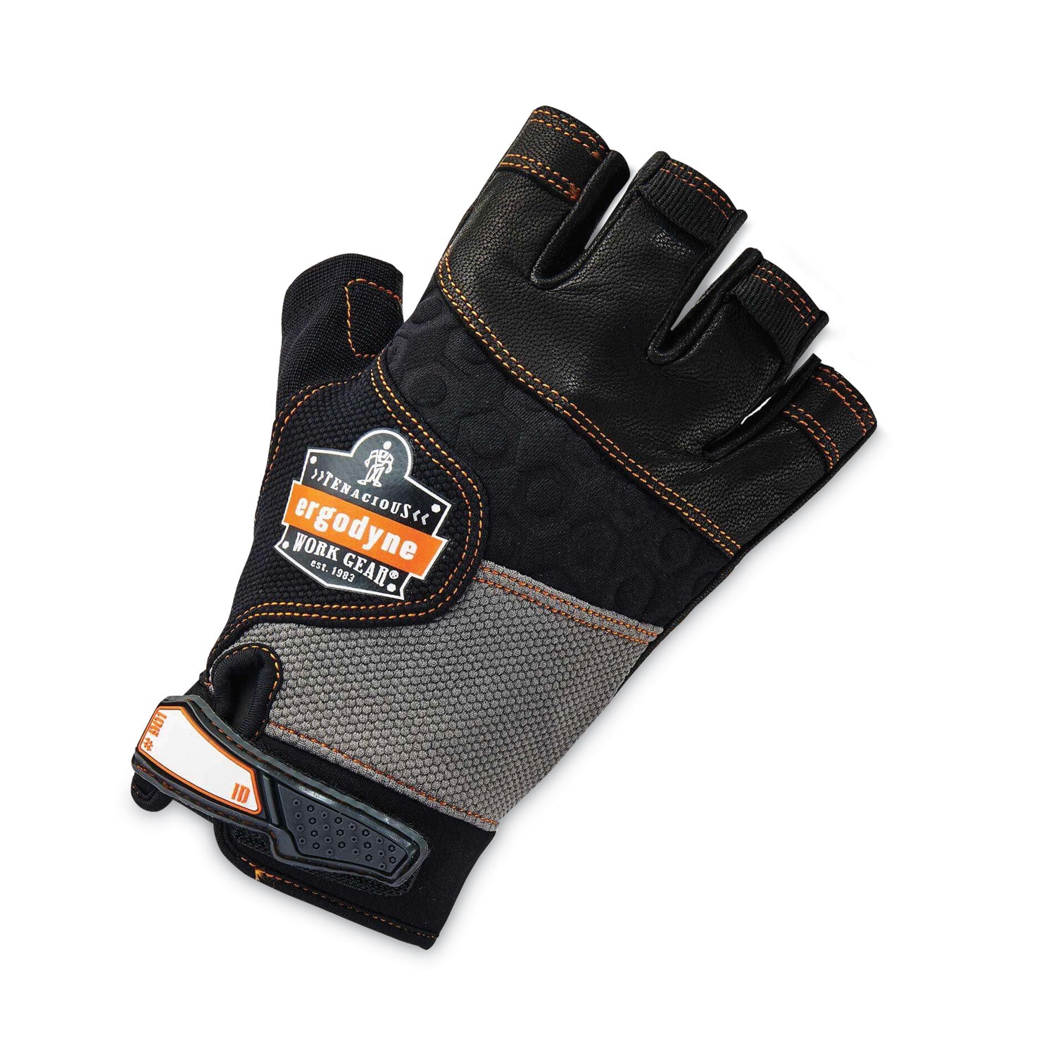 Ergodyne ProFlex 901 Half-Finger Leather Impact Gloves, Large, Black, 1" Thick, 10.75" Length, 2 Pairs