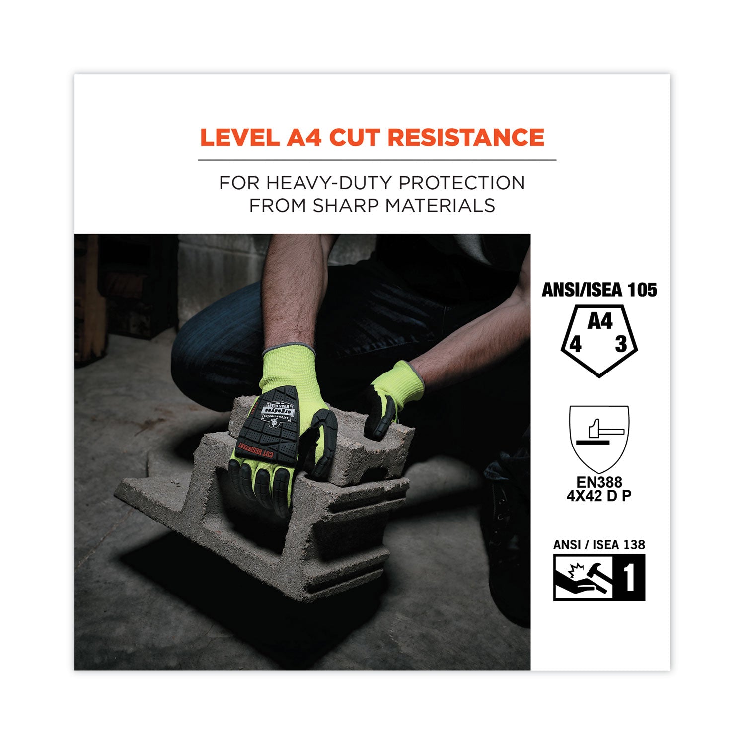 Ergodyne ProFlex 7141 Nitrile-Coated DIR Level 4 Cut-Resistant Gloves, Large, Lime, 1.75" Thick, 10" Length, 2 Pairs per Pack, 72 Packs per Carton