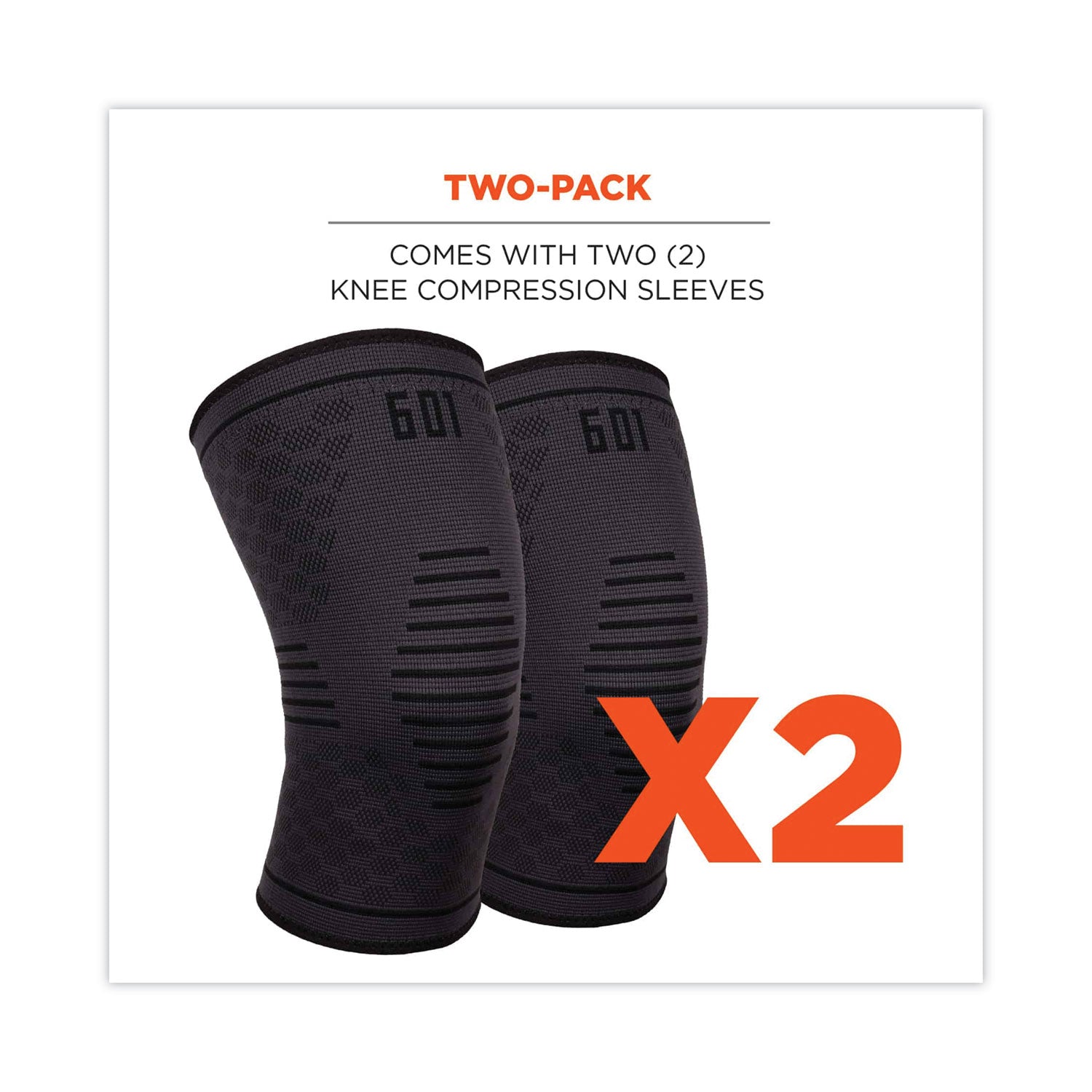Ergodyne ProFlex 601 Knee Compression Sleeve - 12.20" to 13.78" Knee Circumference - Black - Silicone, Elastic - 1 Each