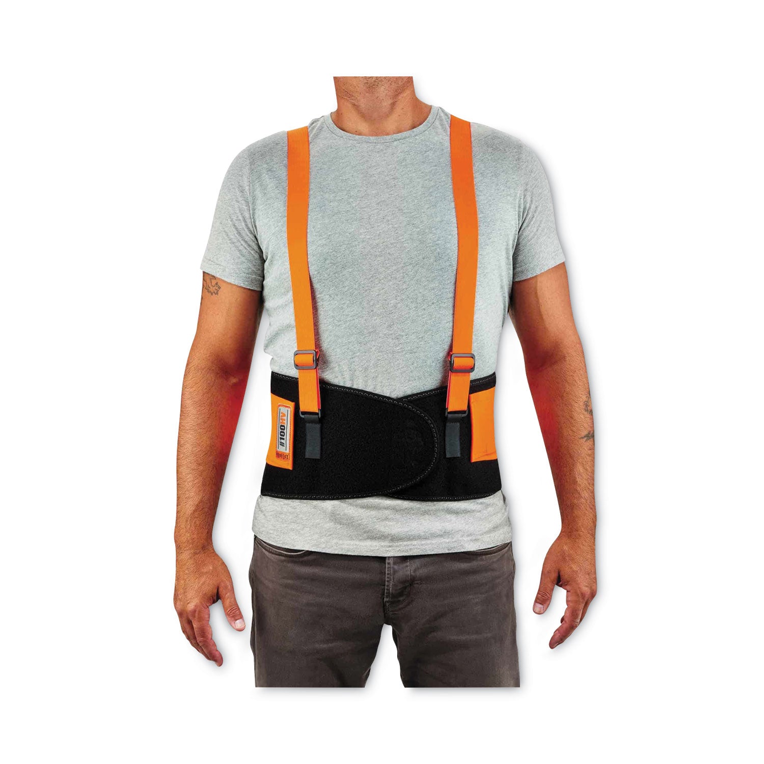 Ergodyne ProFlex 100HV Economy Hi-Vis Back Brace - 34" to 38" Waist Size - Orange - Rubber, Spandex, Polypropylene - 1 Each