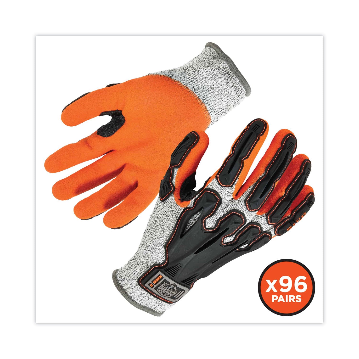 Ergodyne ProFlex 922CR Nitrile-Coated Cut-Resistant Gloves, Medium, Gray, 1.75" Thick, 10" Length, Nitrile & Latex Coating, Impact & Cut Resistant, Machine Washable, 2 Pairs per Pack, 96 Packs per Carton