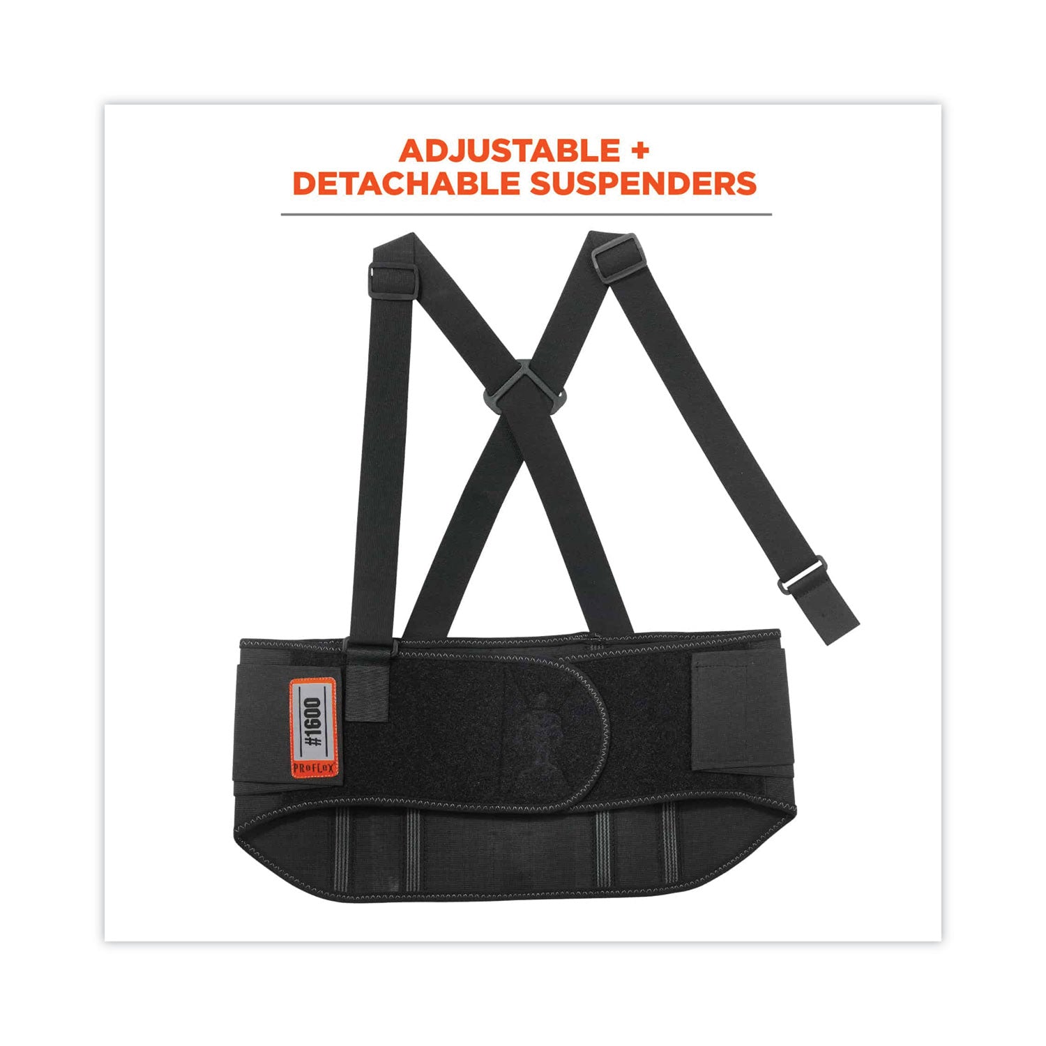 Ergodyne ProFlex 1600 Standard Back Support Brace - 25" to 30" Waist Size - Black - Polypropylene, Elastic, Rubber - 1 Each
