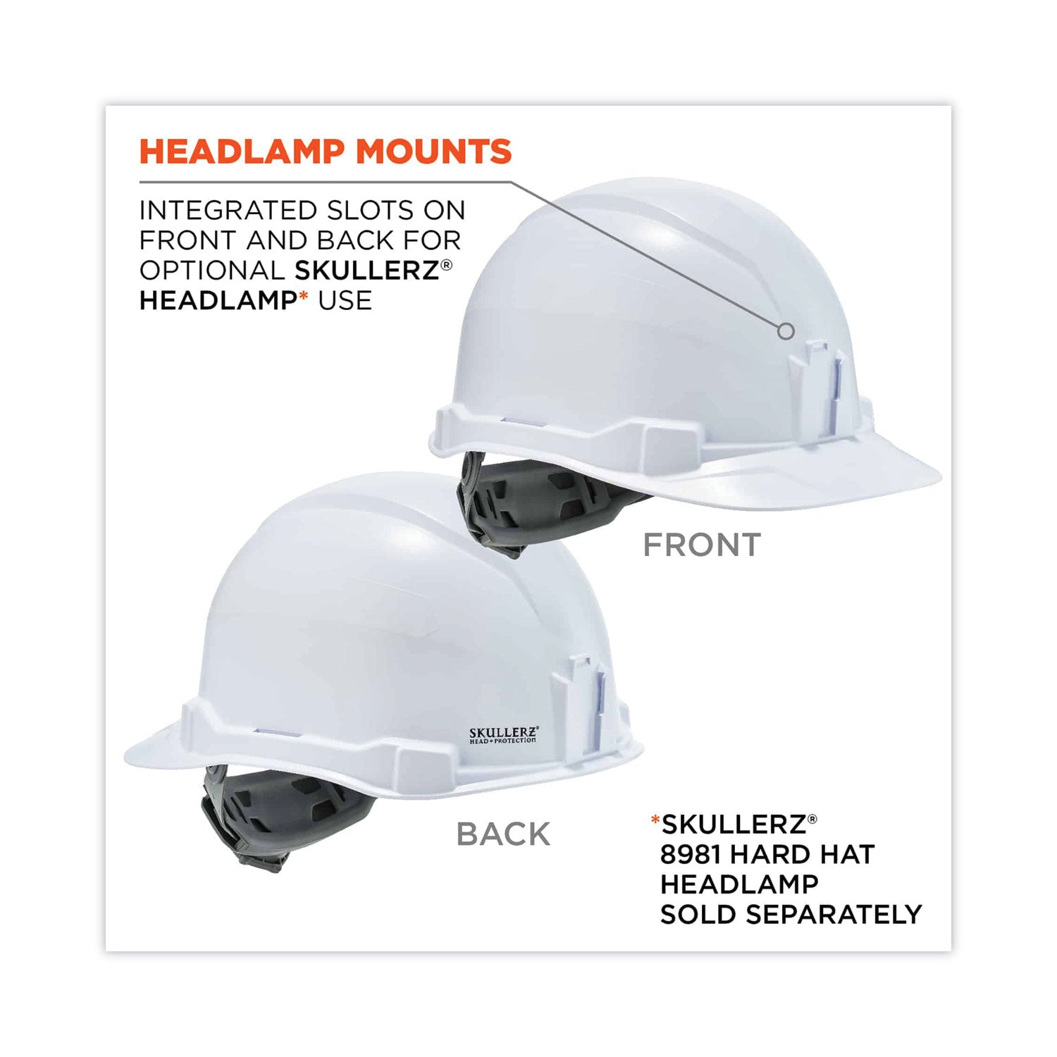 Ergodyne Skullerz 8970 Class E Cap-Style Hard Hat, White, Adjustable Ratchet, Removable Sweatband, Lightweight, Heavy Duty, 1 Each
