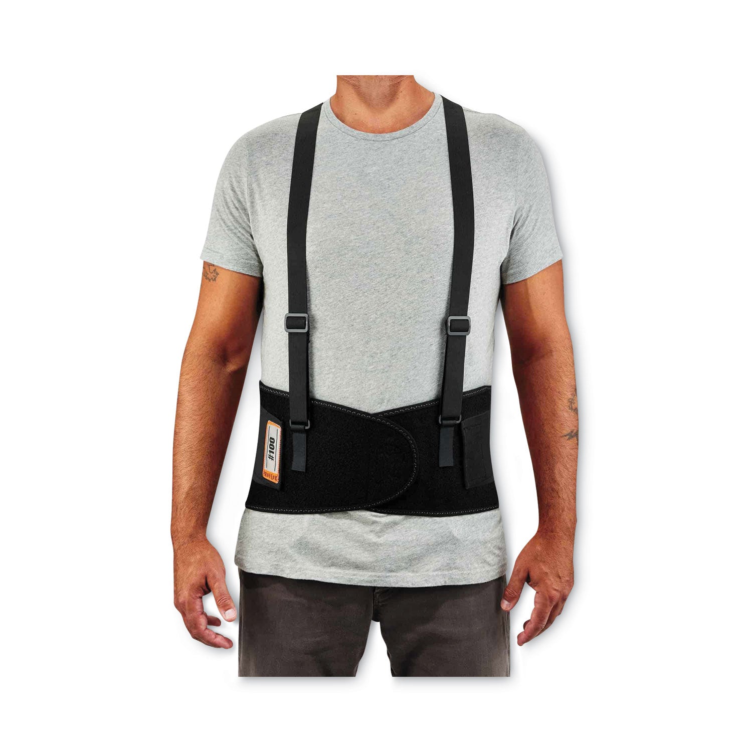 Ergodyne ProFlex 100 Economy Back Support Brace - 25" to 30" Waist Size - Black - 280D Spandex, Rubber, Polypropylene - 1 Each