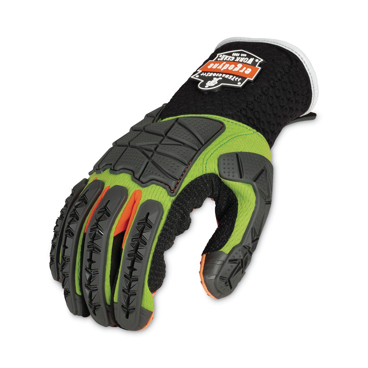 Ergodyne ProFlex 925F(x) Standard Dorsal Impact-Reducing Gloves, XXL, Lime, 2" Thick, 14.25" Length, 2 Pairs, Impact Resistant, High Visibility, Non-slip Grip, Reinforced Thumb & Index, Breathable, Reflective Binding