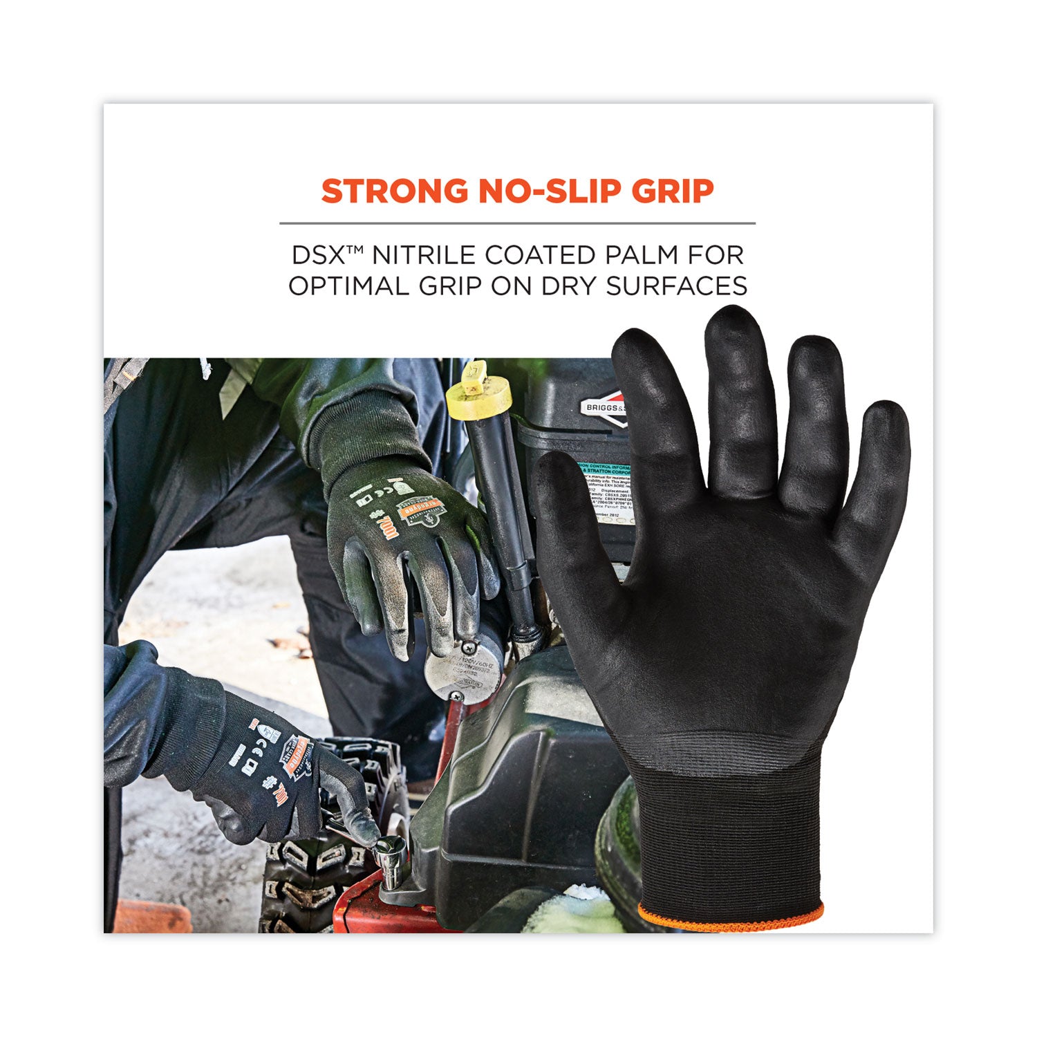 Ergodyne ProFlex 7001 Abrasion-Resistant Nitrile-Coated Gloves, Large, Black, Touchscreen Capable, Seamless, Knit Wrist, 0.75" Thick, 9" Length, 2 Pairs, 12 Bags