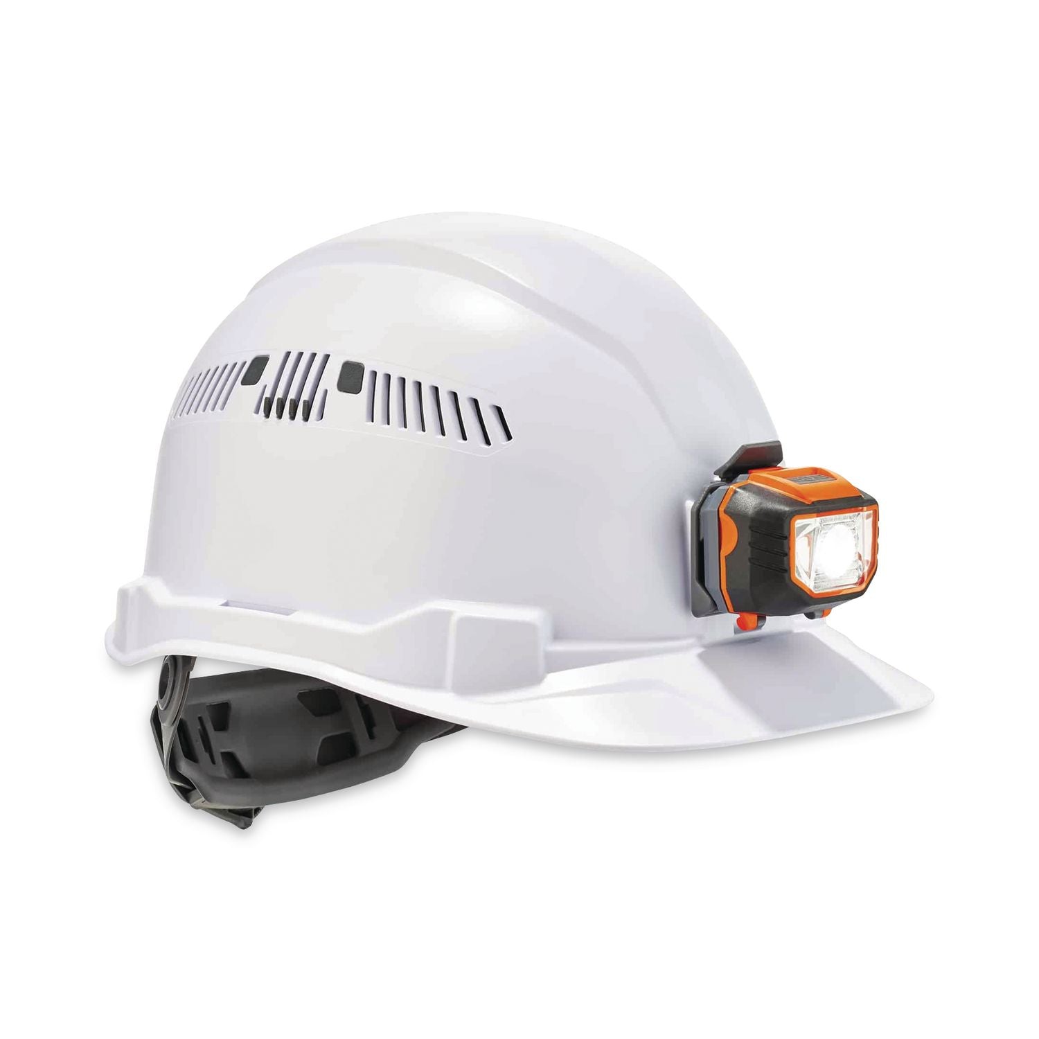 Ergodyne Skullerz 8972LED Cap-Style Hard Hat with LED Light, Vented, Adjustable, Removable Sweatband, White, 1 Each
