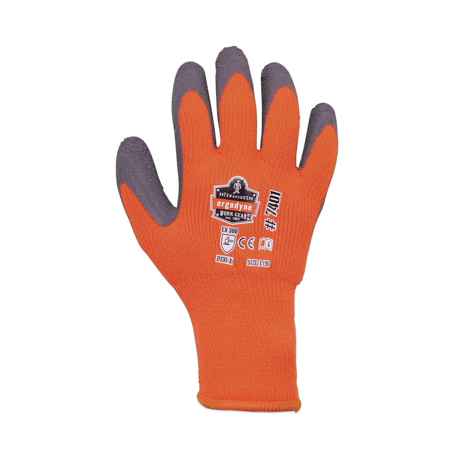 Ergodyne ProFlex 7401 Coated Lightweight Winter Work Gloves, Large, Orange, Latex Coating, Thermal Protection, Cut Resistant, Machine Washable, 12 Pairs (24 Gloves) per Carton