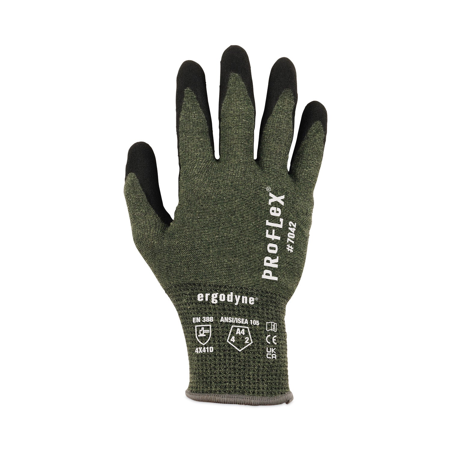 Ergodyne ProFlex 7042 Nitrile-Coated Cut-Resistant Gloves, Large, Green, Synthetic Fiber, Touchscreen Capable, Machine Washable, ANSI A4 Cut Level, 18-Gauge, 2 Pairs per Pack