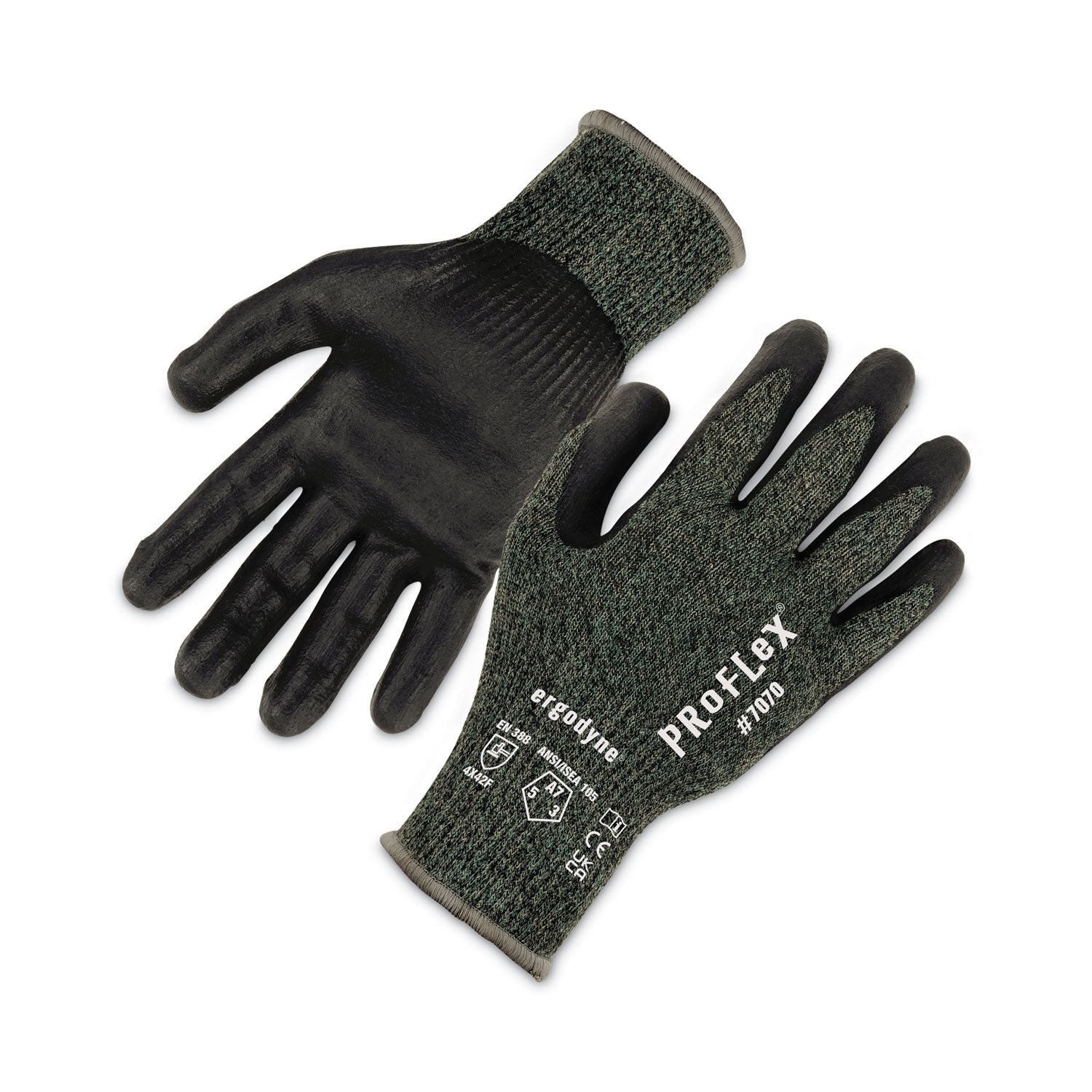 Ergodyne 7070 Nitrile-Coated Cut-Resistant Gloves, Large, Green, Synthetic Fiber, Touchscreen Capable, Heat, Cut & Abrasion Resistant, Machine Washable, 2 Pairs per Pack