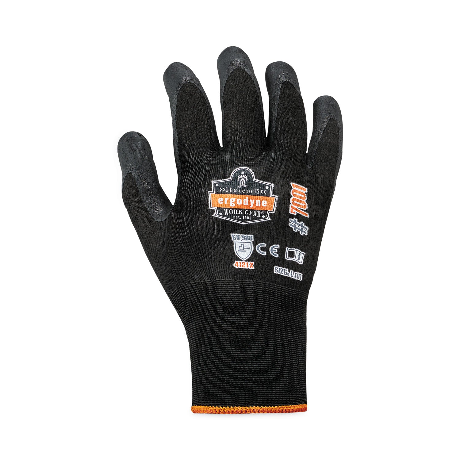 Ergodyne ProFlex 7001 Abrasion-Resistant Nitrile-Coated Gloves, Large, Black, Touchscreen Capable, Seamless, Knit Wrist, 0.75" Thick, 9" Length, 2 Pairs, 12 Bags