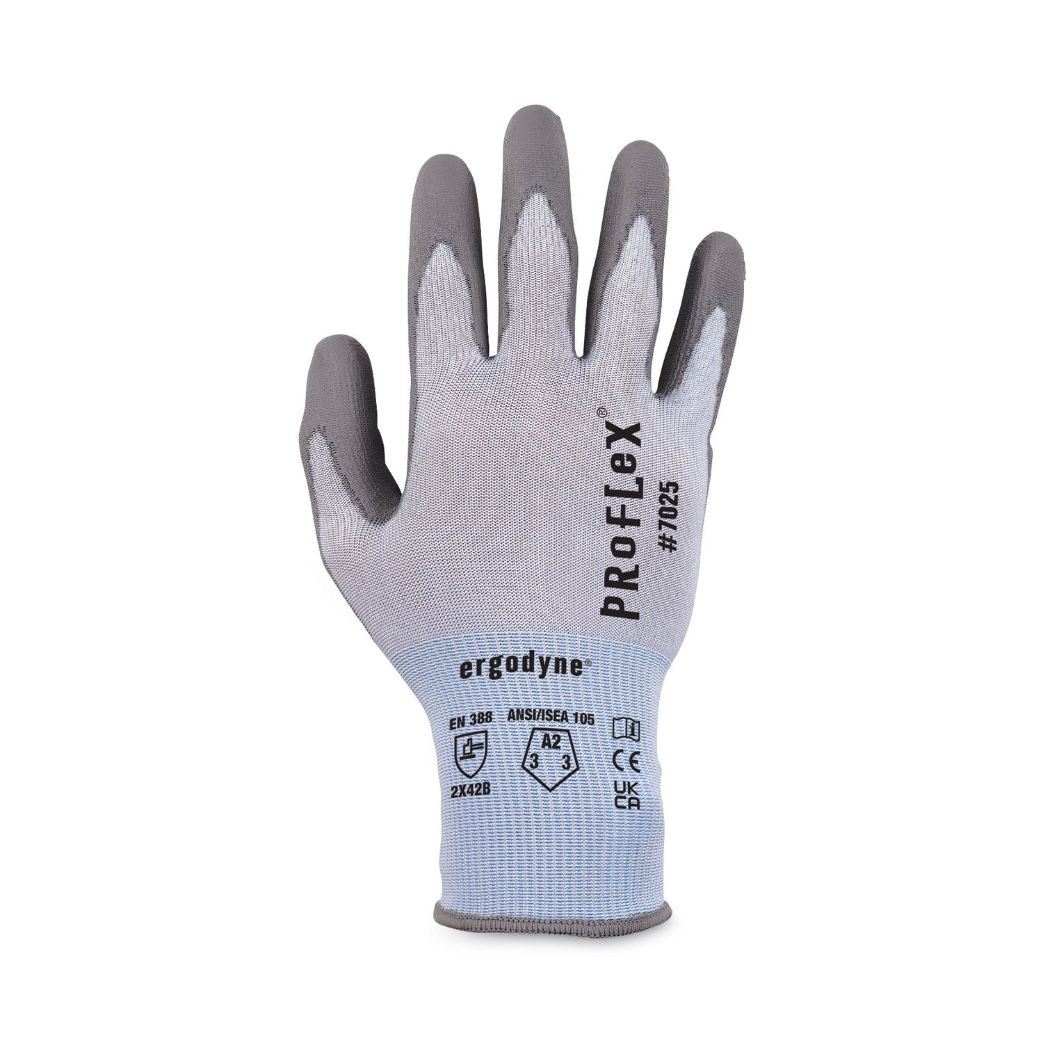 Ergodyne 7025 PU-Coated Cut-Resistant Gloves, Medium, Blue, Touchscreen Capable, ANSI A2 Cut Level, Abrasion Resistant, 2 Pairs per Pack