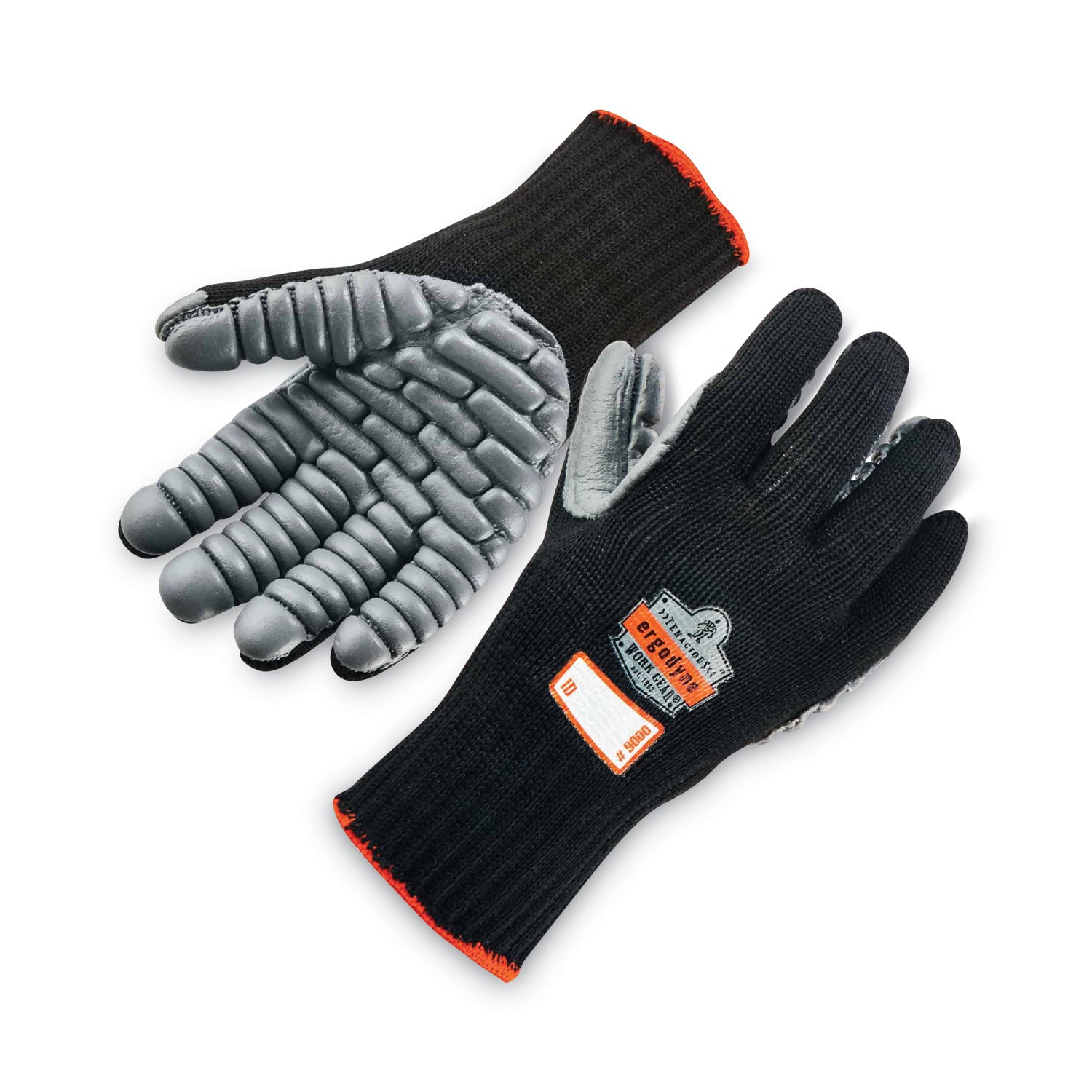 Ergodyne ProFlex 9000 Lightweight Anti-Vibration Gloves, Large, Black, 3.50" Thickness, 13.75" Length, Padded Palm, Seamless, Breathable, 2 Pairs