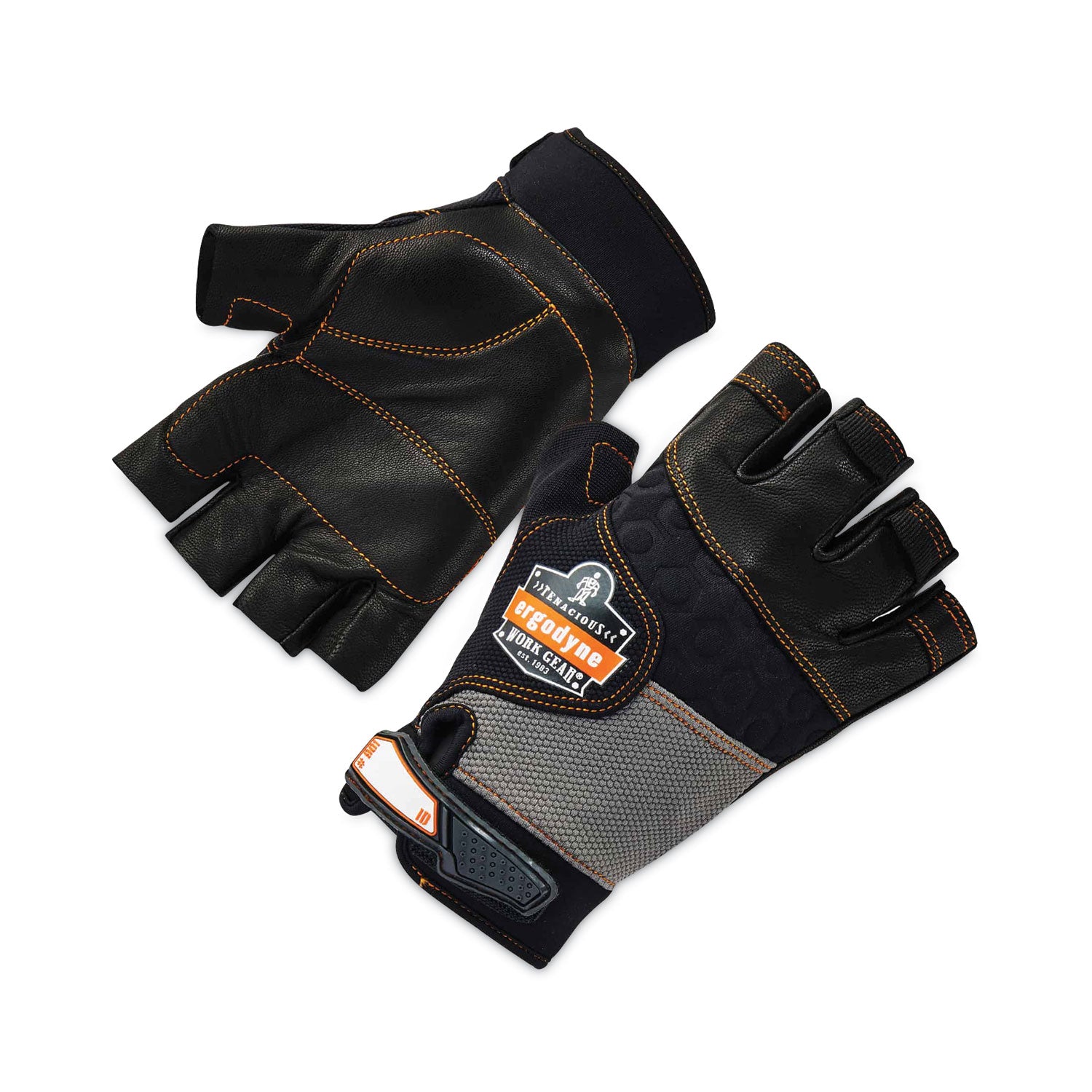 Ergodyne ProFlex 901 Half-Finger Leather Impact Gloves, Large, Black, 1" Thick, 10.75" Length, 2 Pairs