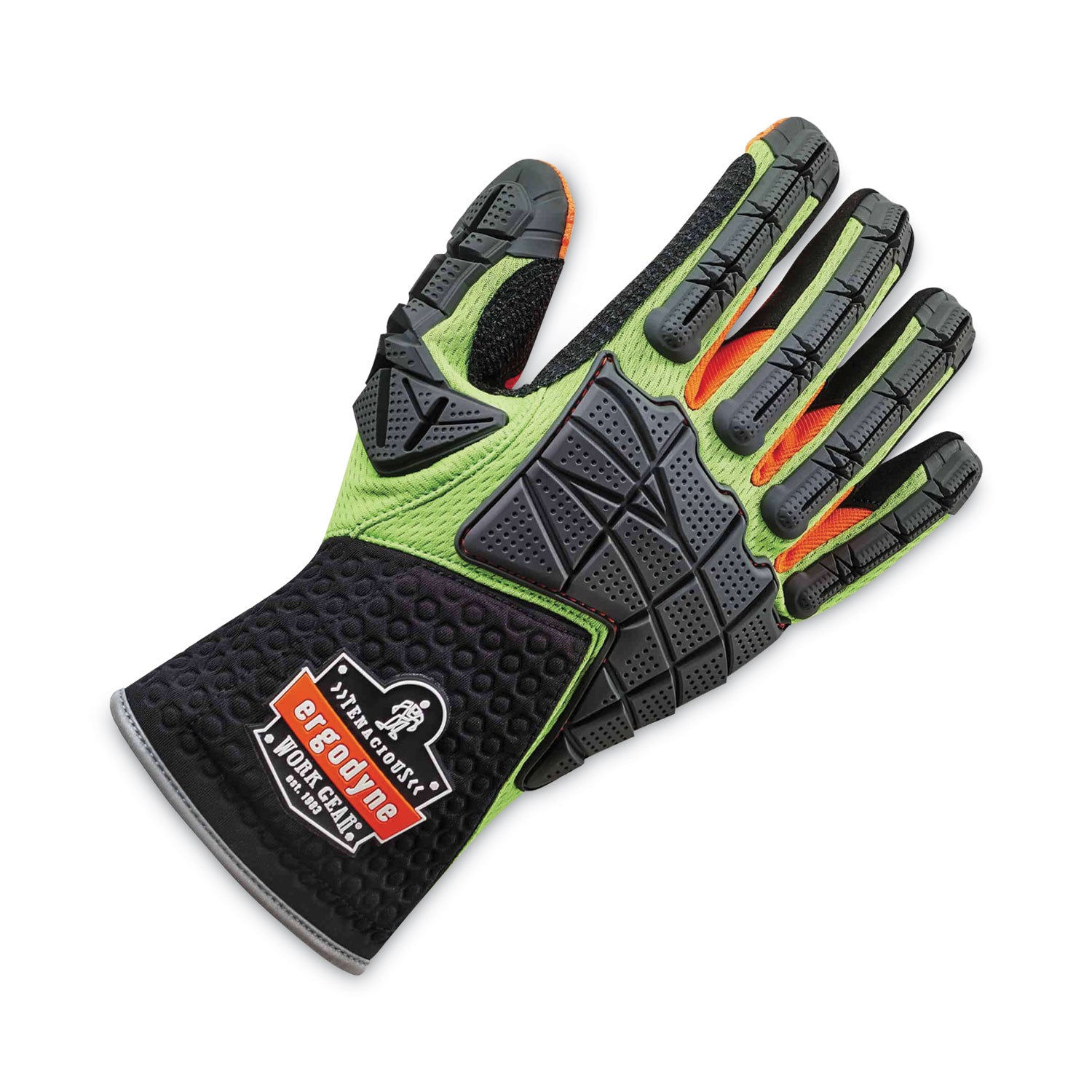 Ergodyne ProFlex 925F(x) Standard Dorsal Impact-Reducing Gloves, Medium, Lime, 2" Thick, 13.50" Length, Impact Resistant, High Visibility, Non-slip Grip, Reinforced Thumb & Index, Breathable, 2 Pairs