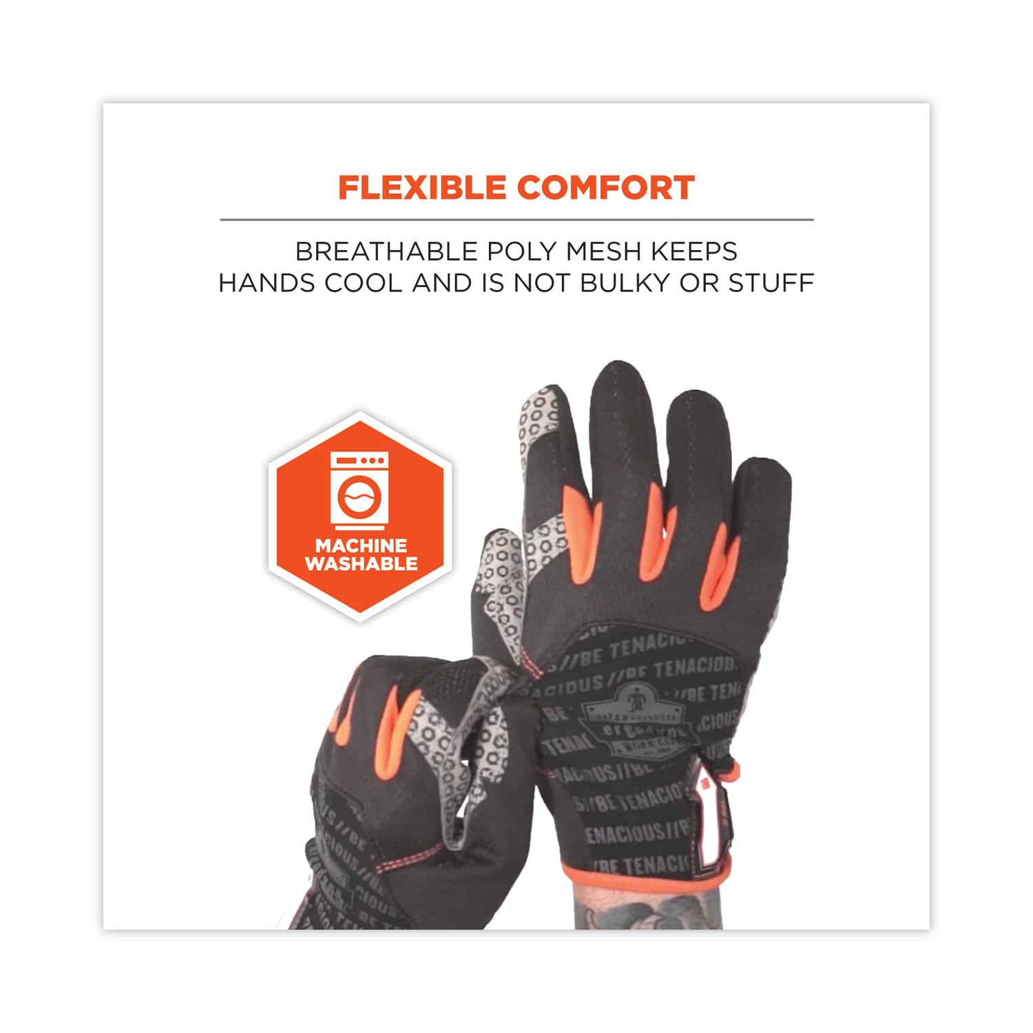 Ergodyne ProFlex 821 Smooth Surface Handling Gloves - 2" Thickness x 13.25" Glove Length - XXL Size - Black - Flexible, Comfortable, Breathable, Secure Fit, Molded, Pull-on Tab, ID Tab, Machine Washable - For Handling Goods - 2 / Pair