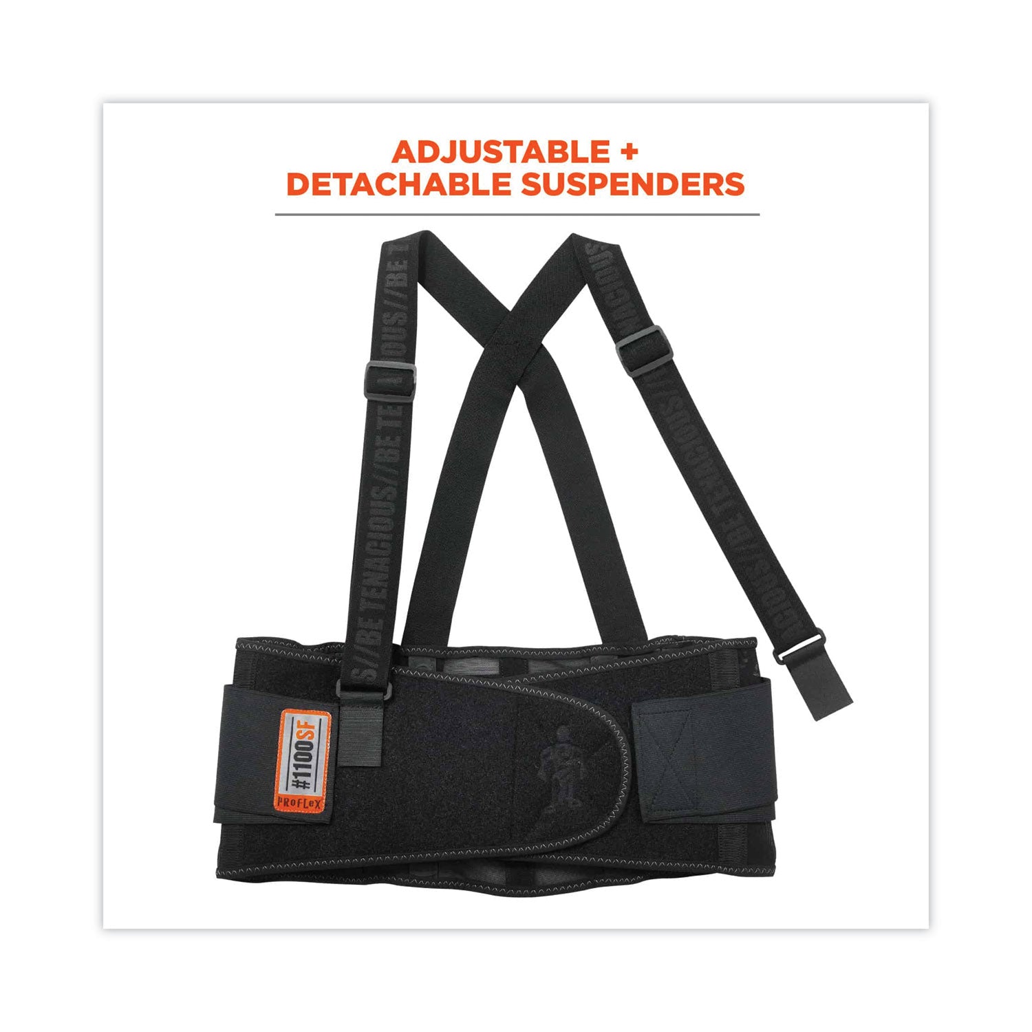 Ergodyne ProFlex 1100SF Spandex Back Support Brace - 46" to 52" Waist Size - Black - 280D Spandex, Elastic - 1 Each