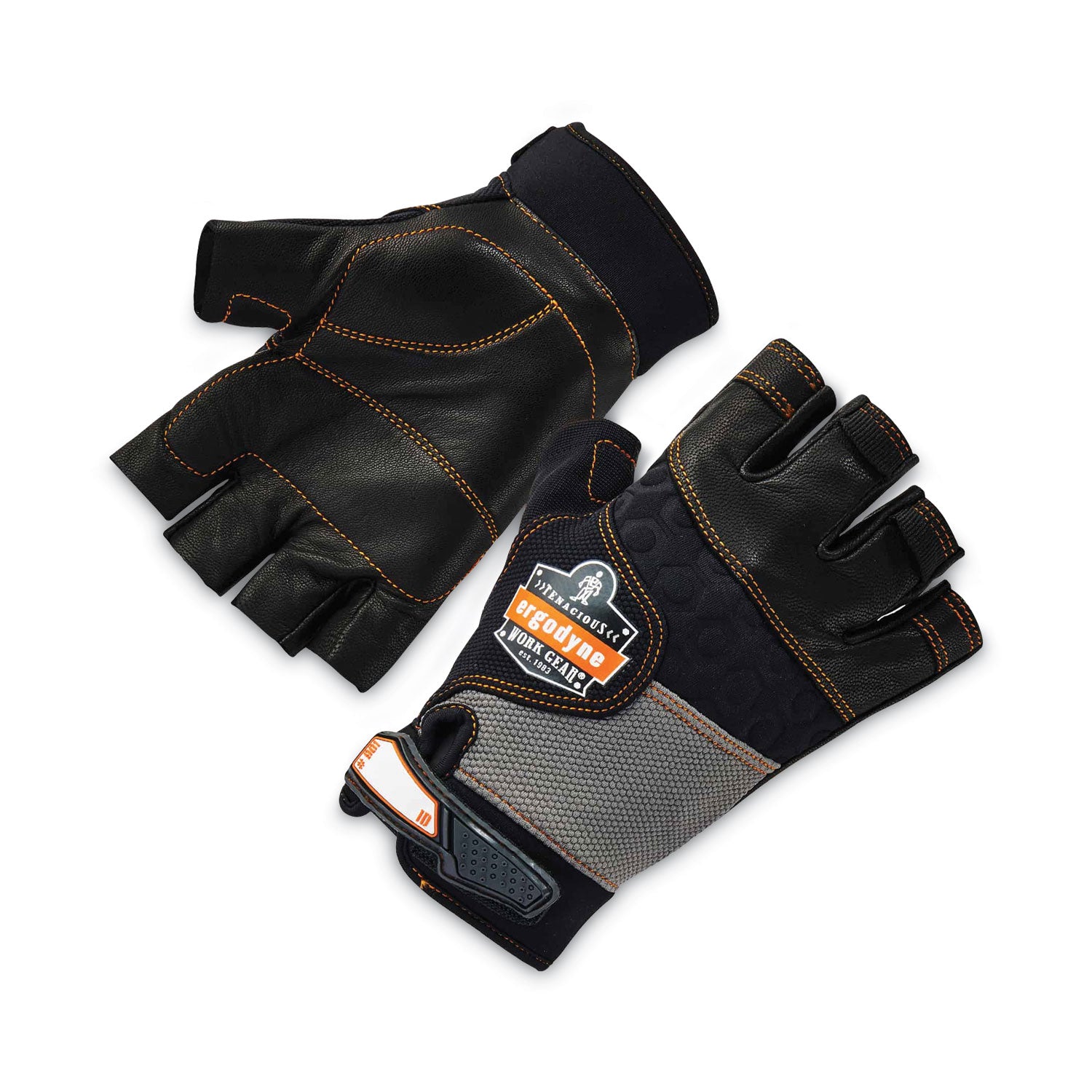 Ergodyne ProFlex 901 Half-Finger Leather Impact Gloves, Medium, Black, 1" Thick, 10.75" Length, 2 Pairs