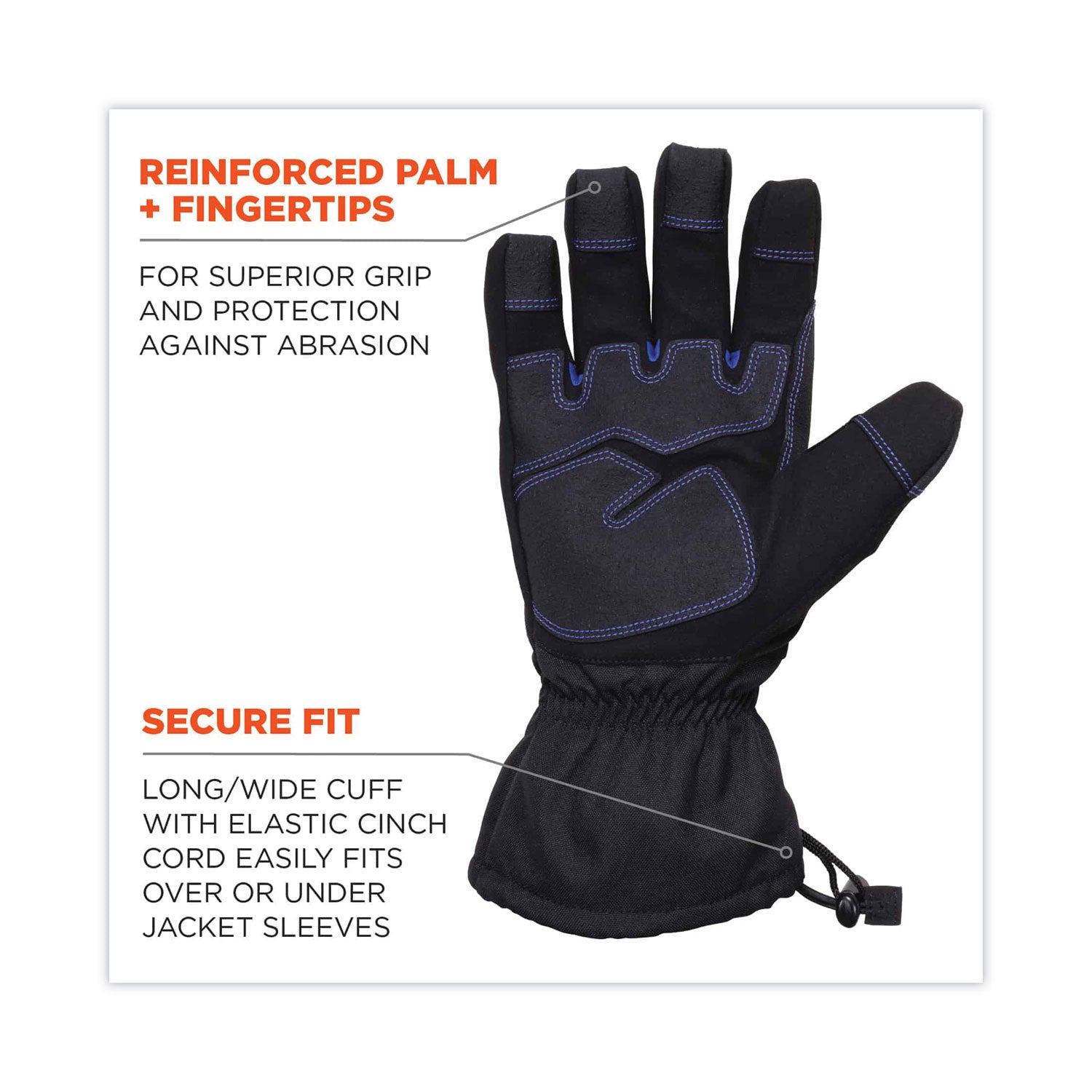 Ergodyne ProFlex 819WP Extreme Thermal Waterproof Winter Work Gloves, Medium, Black, 3" Thickness, 13.75" Length, Touchscreen Capable, 2 Pairs