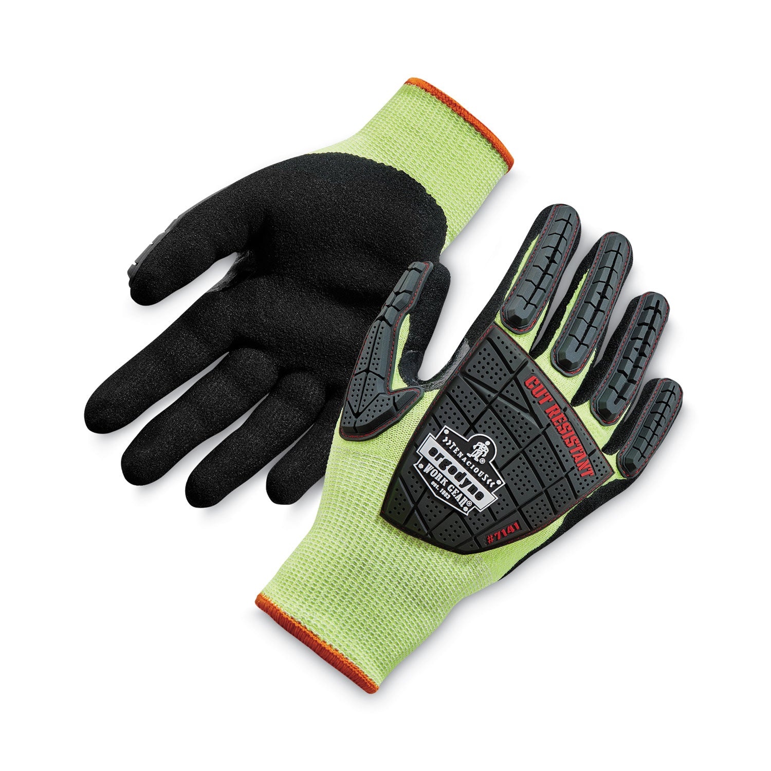 Ergodyne ProFlex 7141 Nitrile-Coated DIR Level 4 Cut-Resistant Gloves, Extra Large, Lime, 1.75" Thick, 10" Length, 2 Pairs per Pack, 72 Packs per Carton