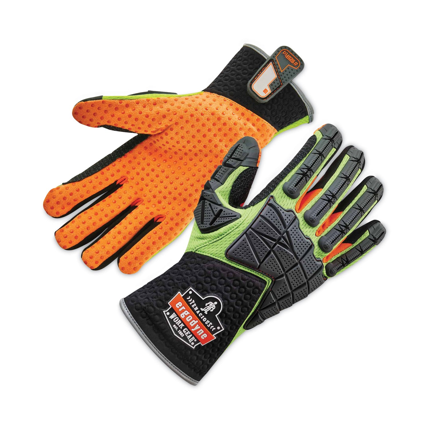 Ergodyne ProFlex 925F(x) Standard Dorsal Impact-Reducing Gloves, Extra Large, Lime, 2" Thickness, 14" Length, Impact Resistant, High Visibility, Non-slip Grip, Reinforced Thumb & Index Finger, 2 Pairs