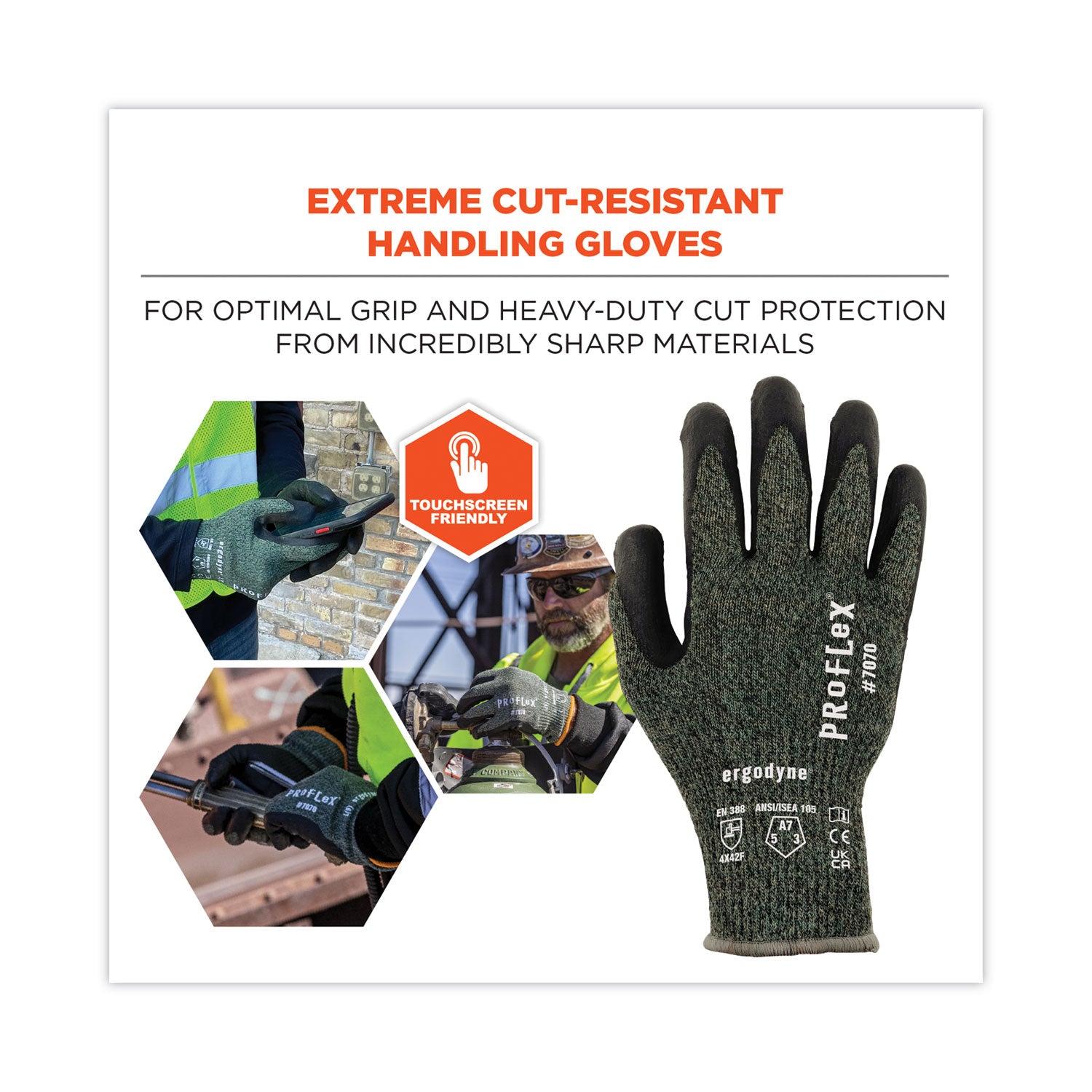Ergodyne 7070 Nitrile-Coated Cut-Resistant Gloves, XXL, Green, Synthetic Fiber, Touchscreen Capable, Heat, Cut & Abrasion Resistant, Machine Washable, 2 Pairs per Pack