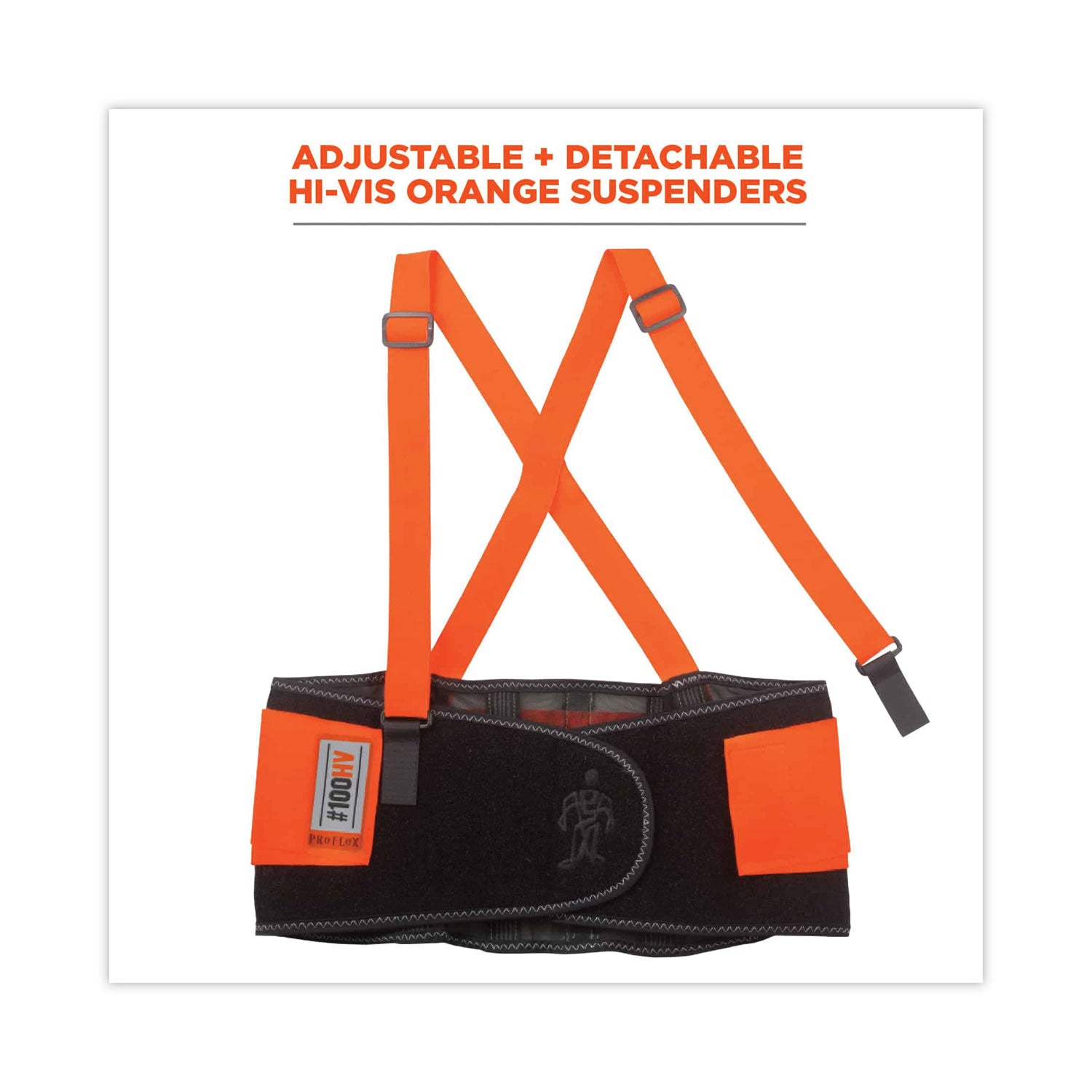 Ergodyne ProFlex 100HV Economy Hi-Vis Back Brace - 30" to 34" Waist Size - Orange - Spandex, Rubber, Polypropylene - 1 Each