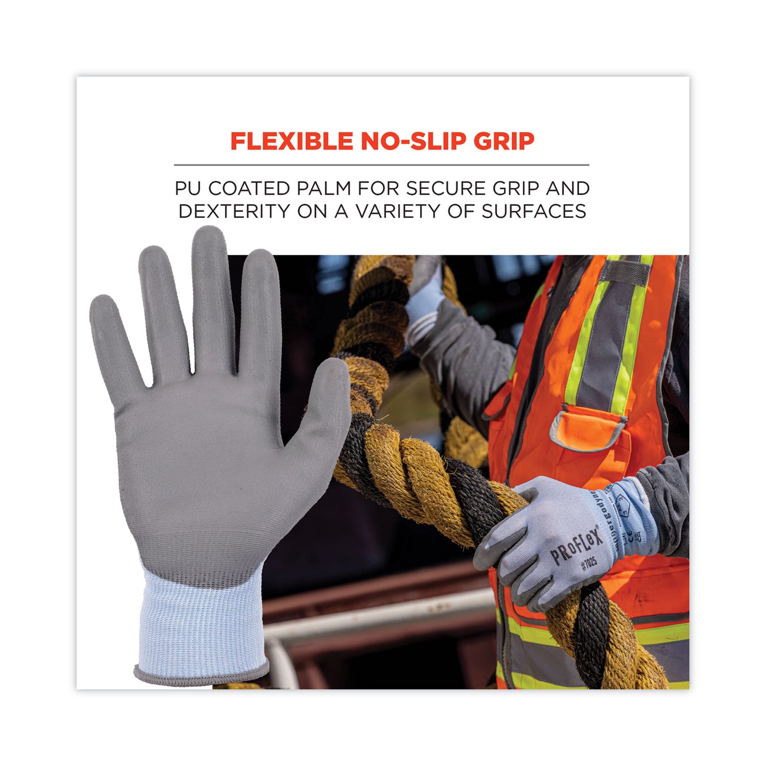 Ergodyne 7025 PU-Coated Cut-Resistant Gloves, Large, Blue, Touchscreen Capable, HPPE/Nylon Spandex, Polyurethane Palm, ANSI A2 Cut Level, 2 Pairs per Pack