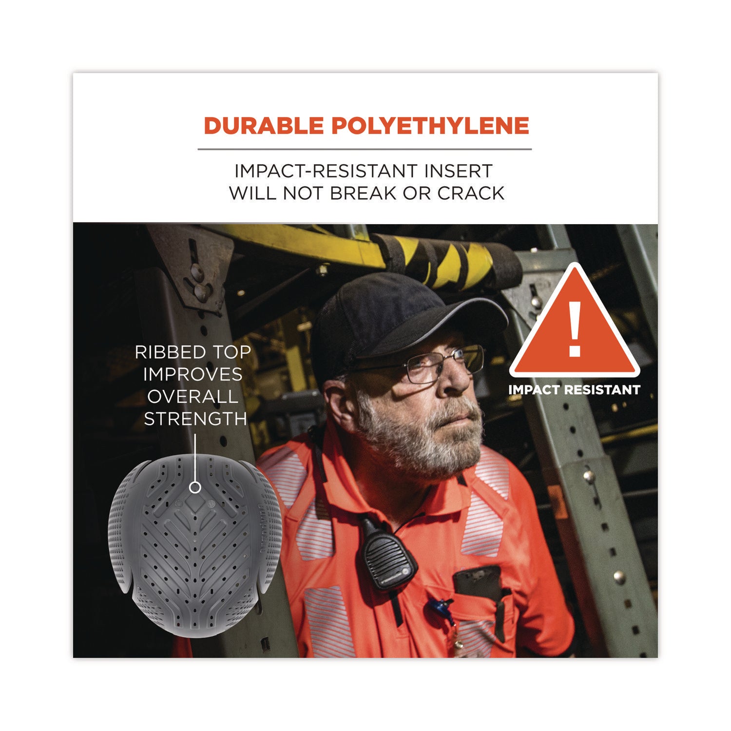 Recommended for: Mechanic, Baggage Handling, Factory, Industrial - Bump, Scrape, Bruise Protection - Polyethylene - Charcoal - Lightweight, Vented, Breathable, Impact Resistant, Durable, Comfortable, Padded - 1 Each