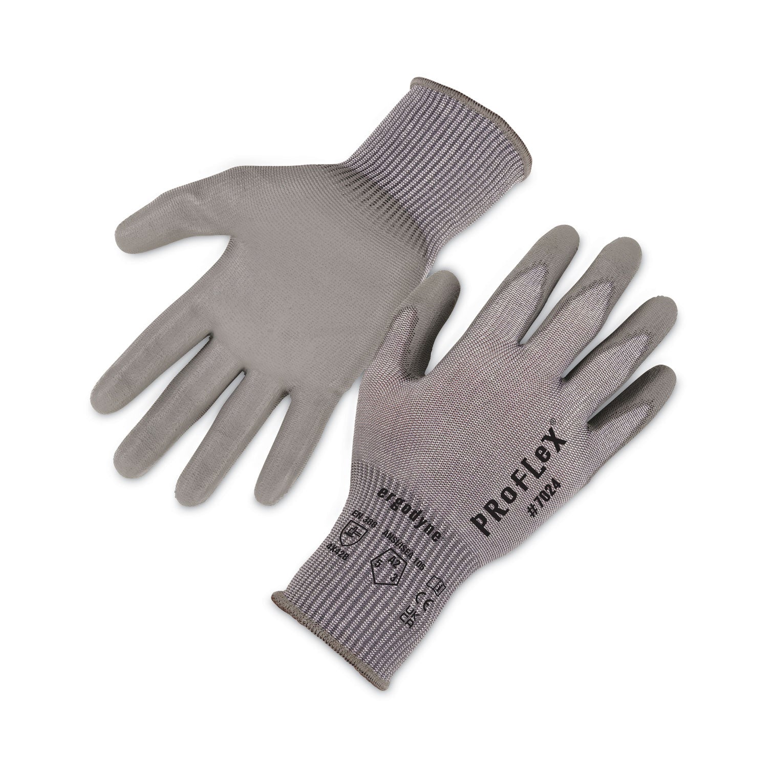 Ergodyne 7024 PU-Coated Cut-Resistant Gloves, X-Large, Gray, Touchscreen Capable, Polyurethane Palm, HPPE/Nylon Spandex, 13-Gauge, 2 Pairs per Pack