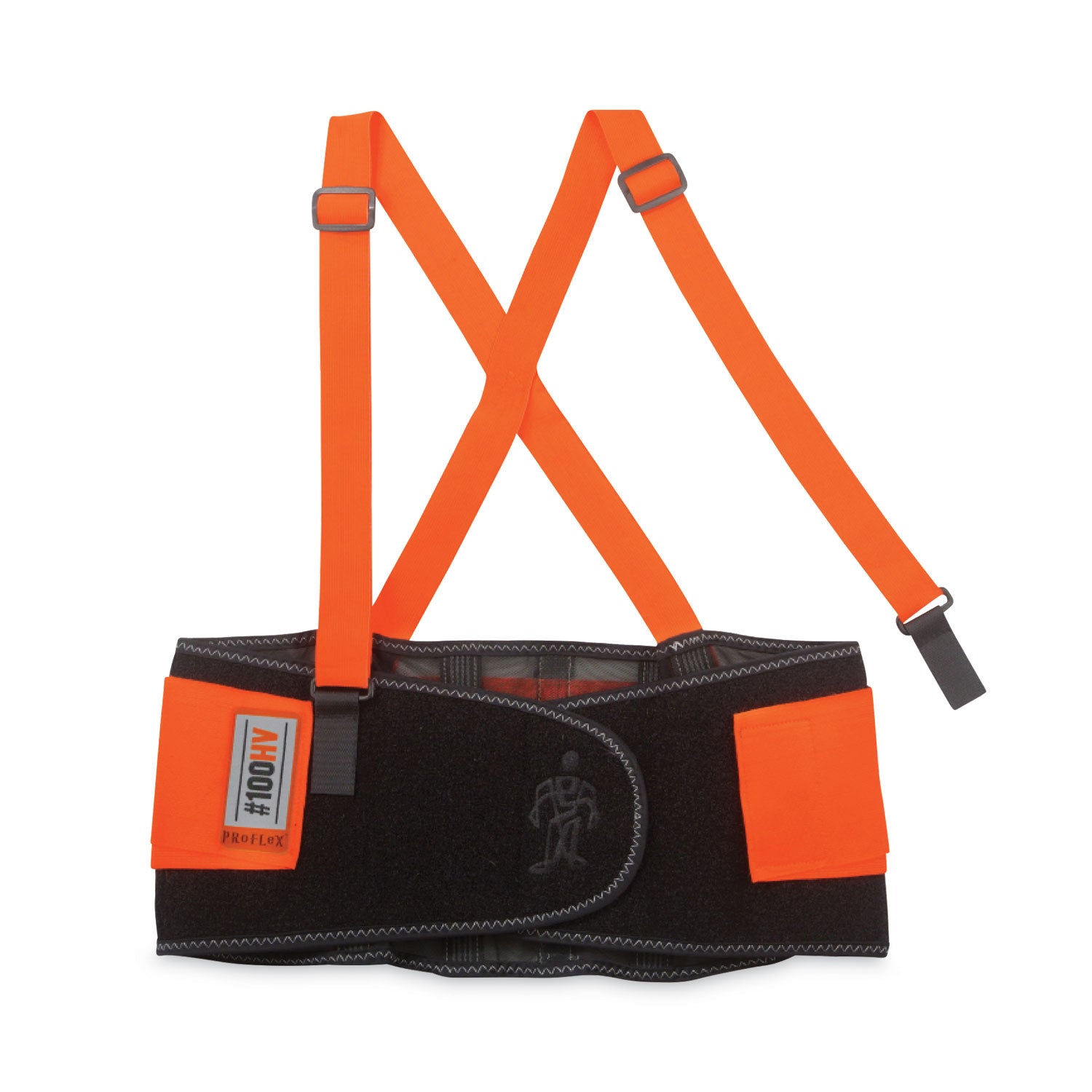 Ergodyne ProFlex 100HV Economy Hi-Vis Back Brace - 25" Waist Size - Orange - Rubber, Polypropylene, Spandex - 1 Each