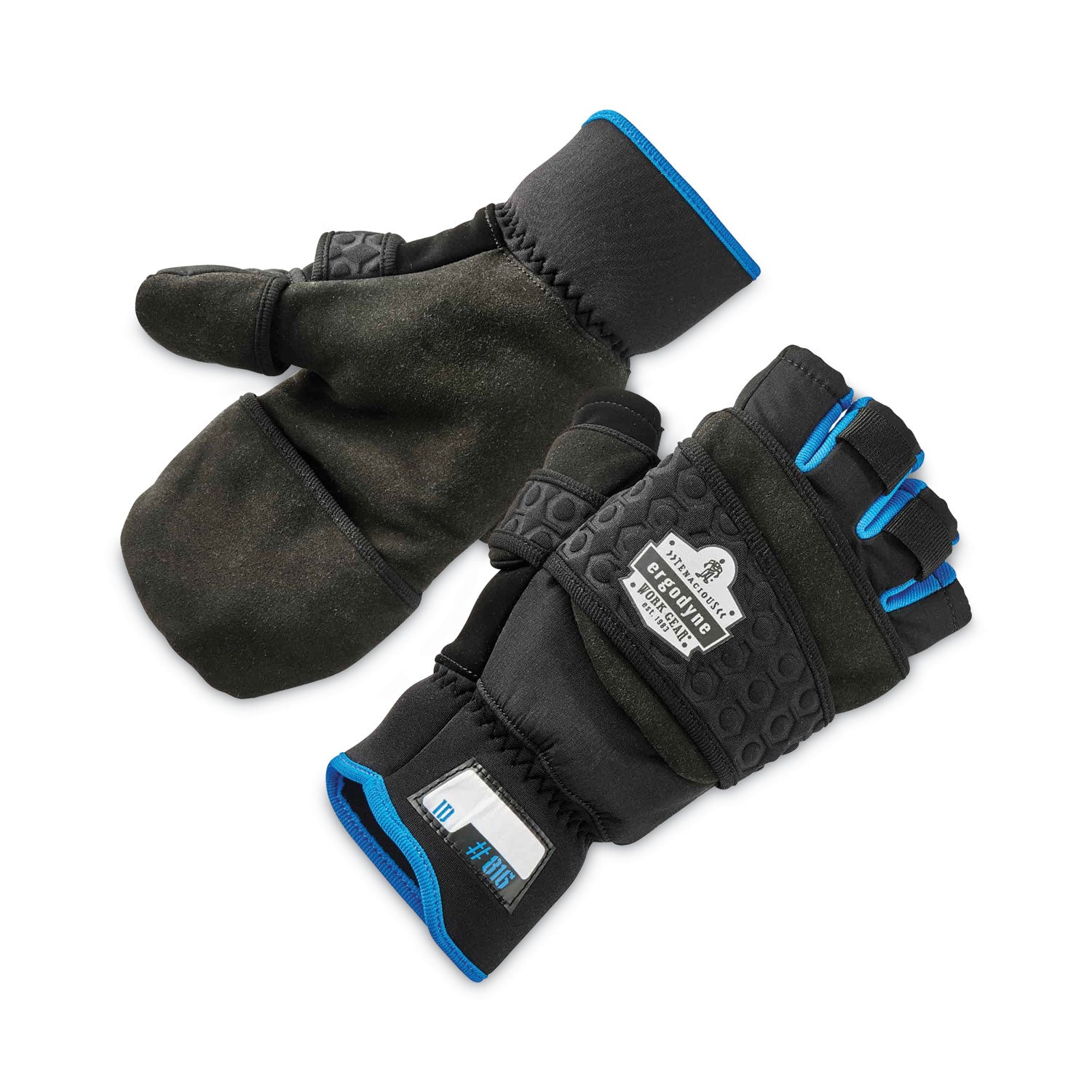 Ergodyne ProFlex 816 Thermal Flip-Top Gloves, XXL, Black, 3" Thick, 12.25" Length, Weather & Cold Resistant, Reinforced Palm & Thumb, Reflective Accent, Machine Washable, 2 Pairs