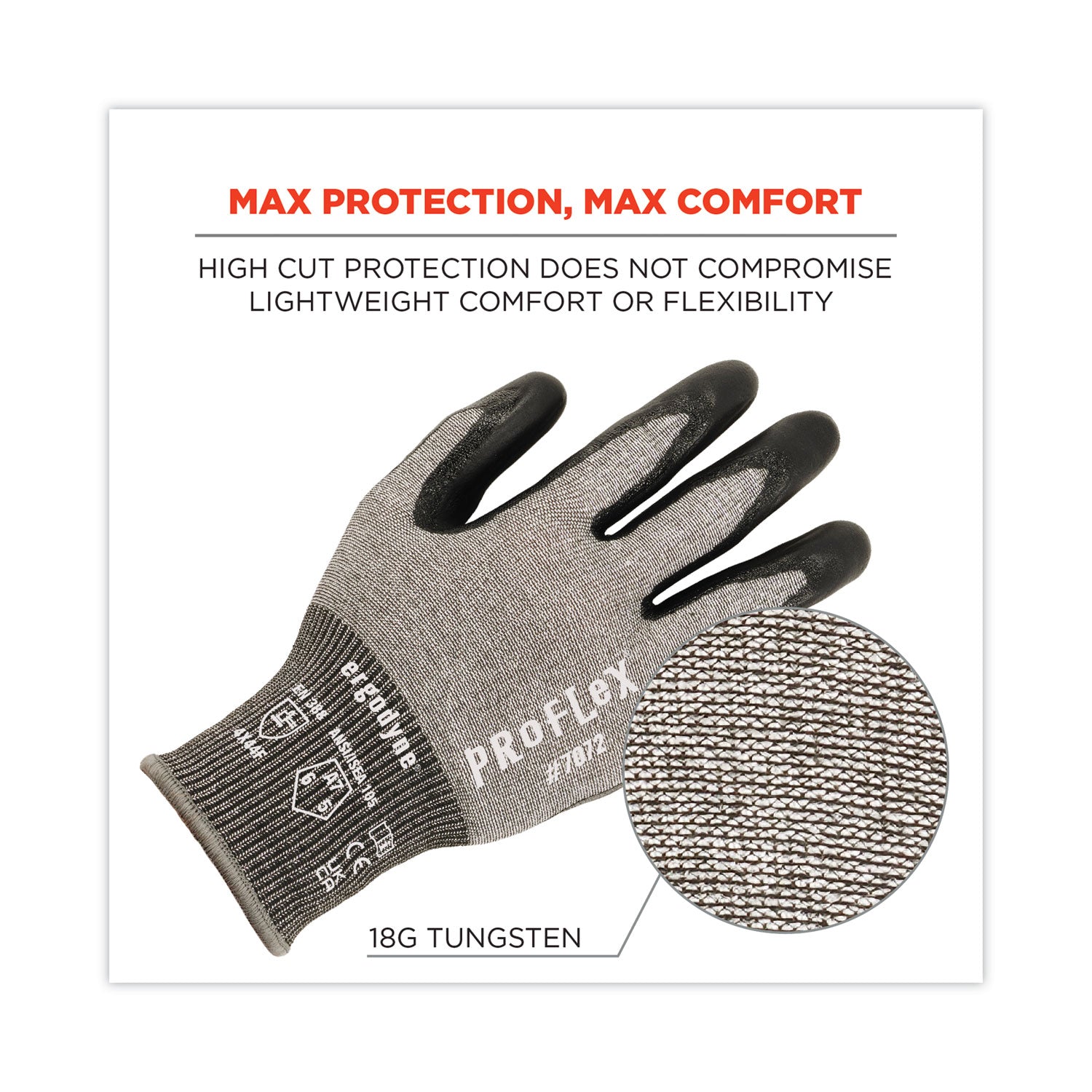 Ergodyne ProFlex 7072 Nitrile-Coated Cut-Resistant Gloves, XXL, Gray, 18-Gauge, ANSI A7, Abrasion Resistant, Dual Layer, Non-slip Grip, Machine Washable, 2 Pairs per Pack