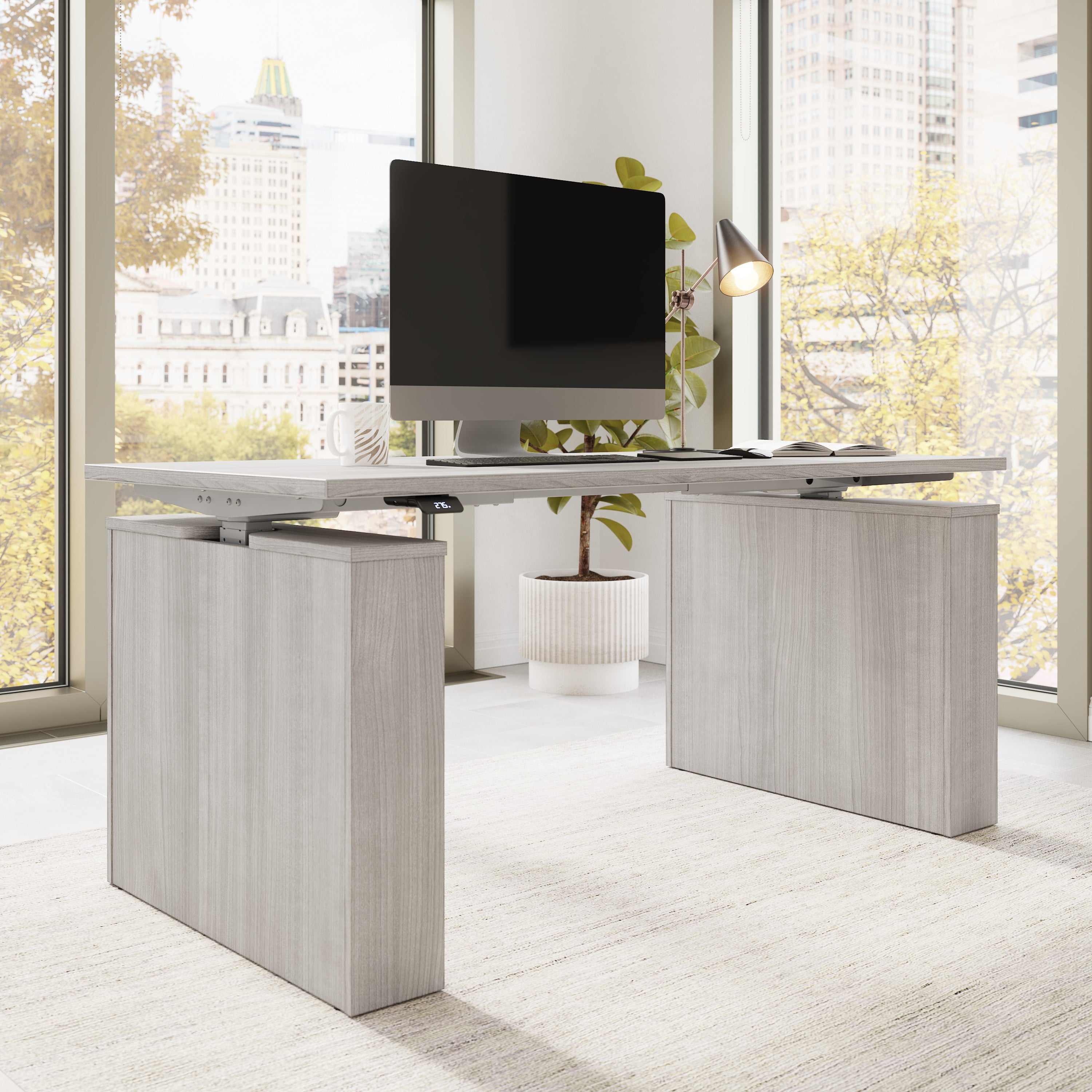 Bush Business Furniture Stratus&nbsp;60W x&nbsp;30D Electric Height Adjustable Standing Desk in Platinum Gray with Metallic Gray Base - 59.45" Width x 29.37" Depth x 27.44" Height