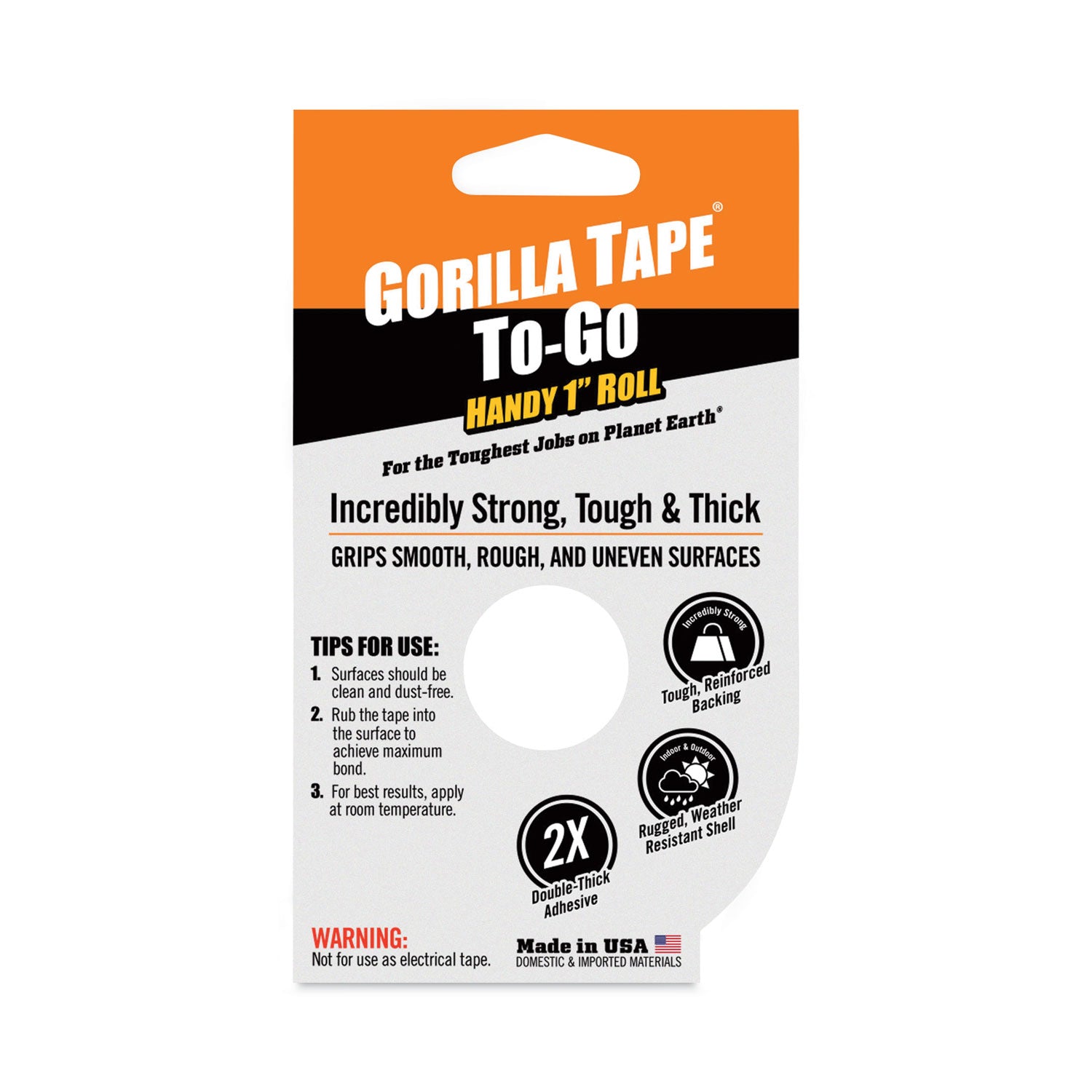 6100109 Gorilla 1 In. x 30 Ft. To-Go Heavy-Duty Duct Tape, Black