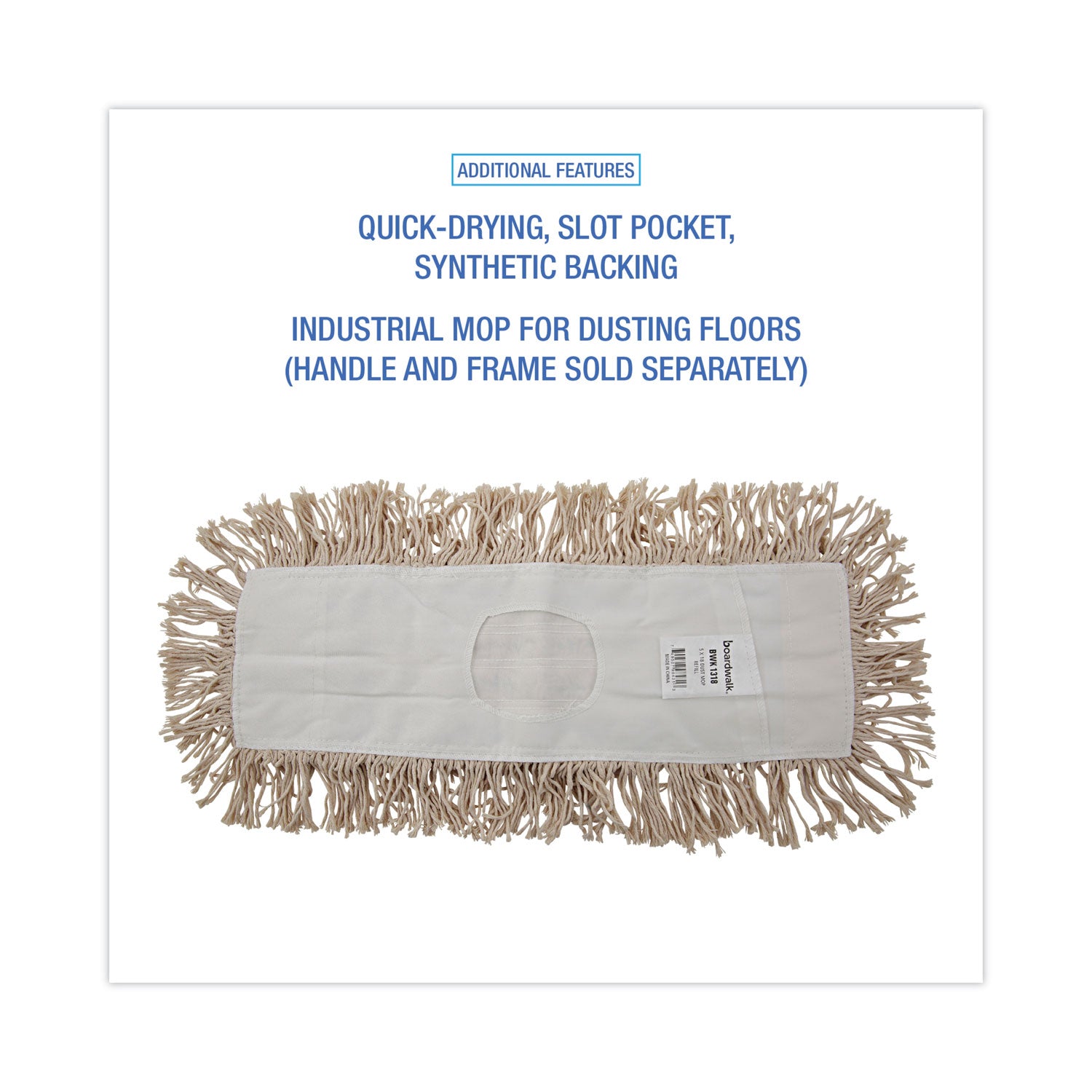 Industrial Dust Mop Head, Hygrade Cotton, 18w X 5d, White