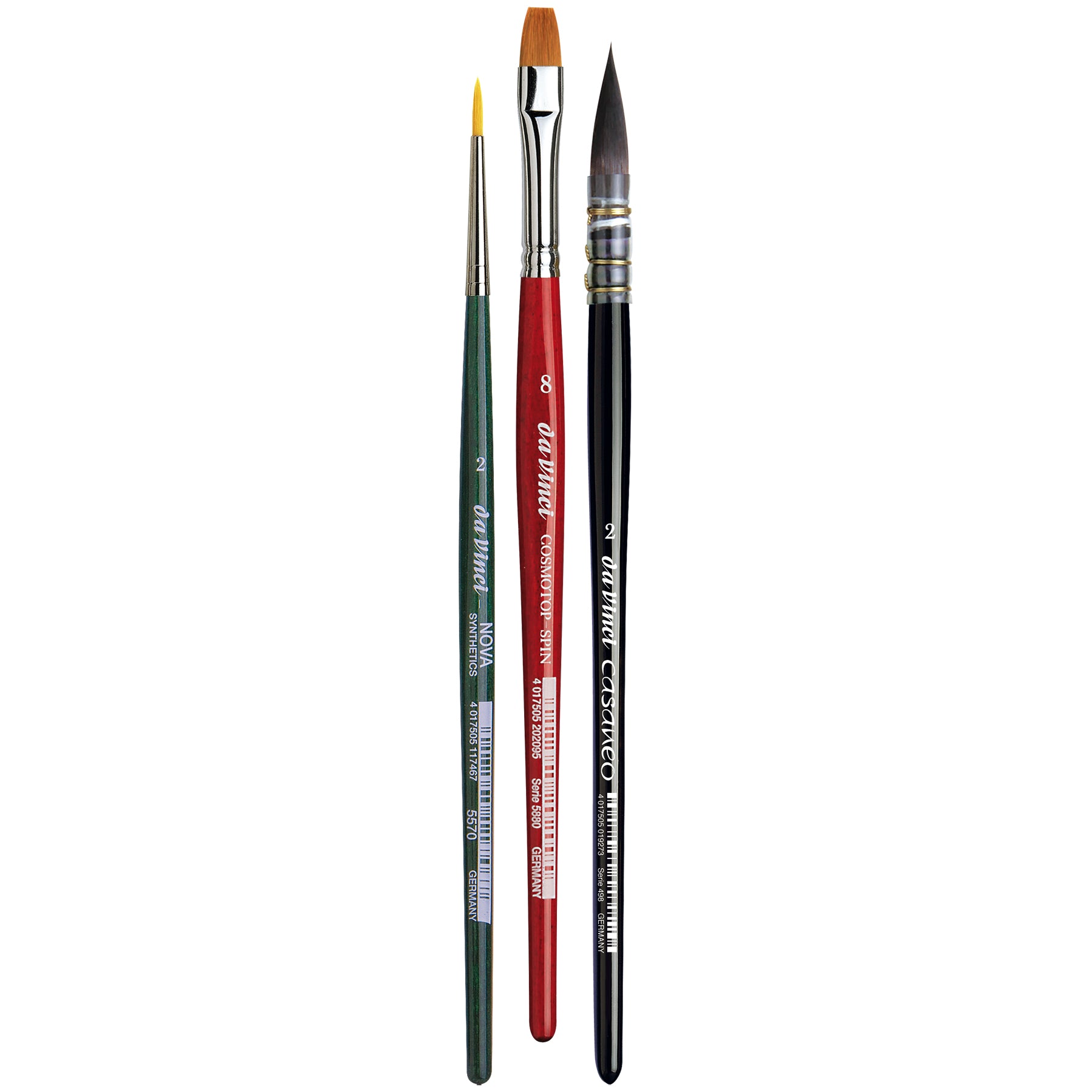 CASANEO, NOVA & COSMOTOP-SPIN Botanical Art Brush Set, Synthetic, Watercolor, Assorted, 3 Brush Set