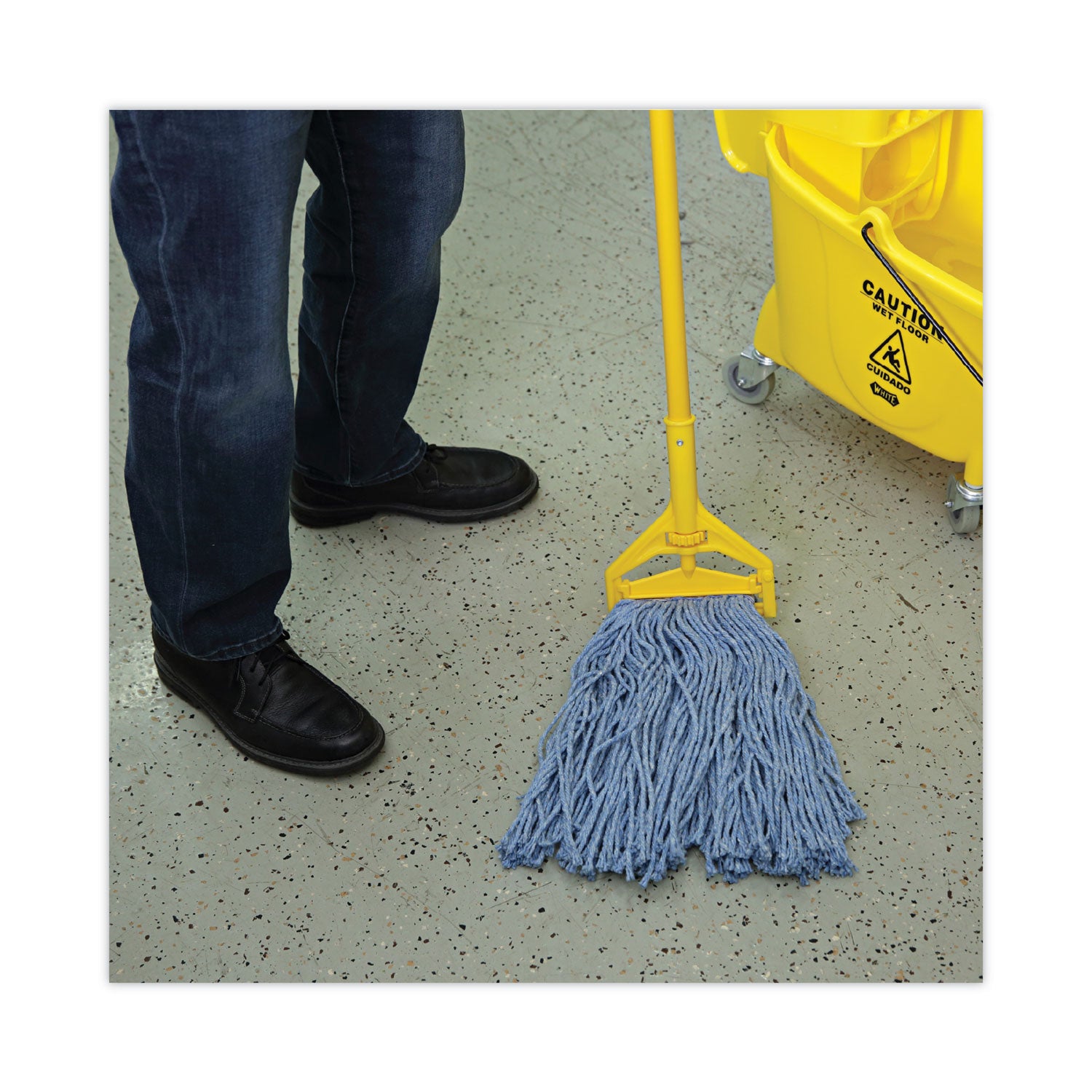 Mop Head, Standard Head, Cotton/synthetic Fiber, Cut-End, #20, Blue, 12/carton