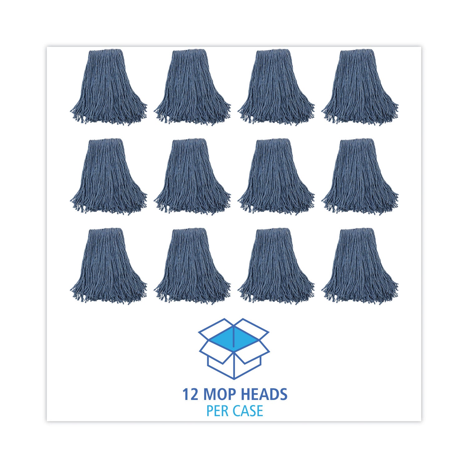 Mop Head, Standard Head, Cotton/synthetic Fiber, Cut-End, #20, Blue, 12/carton