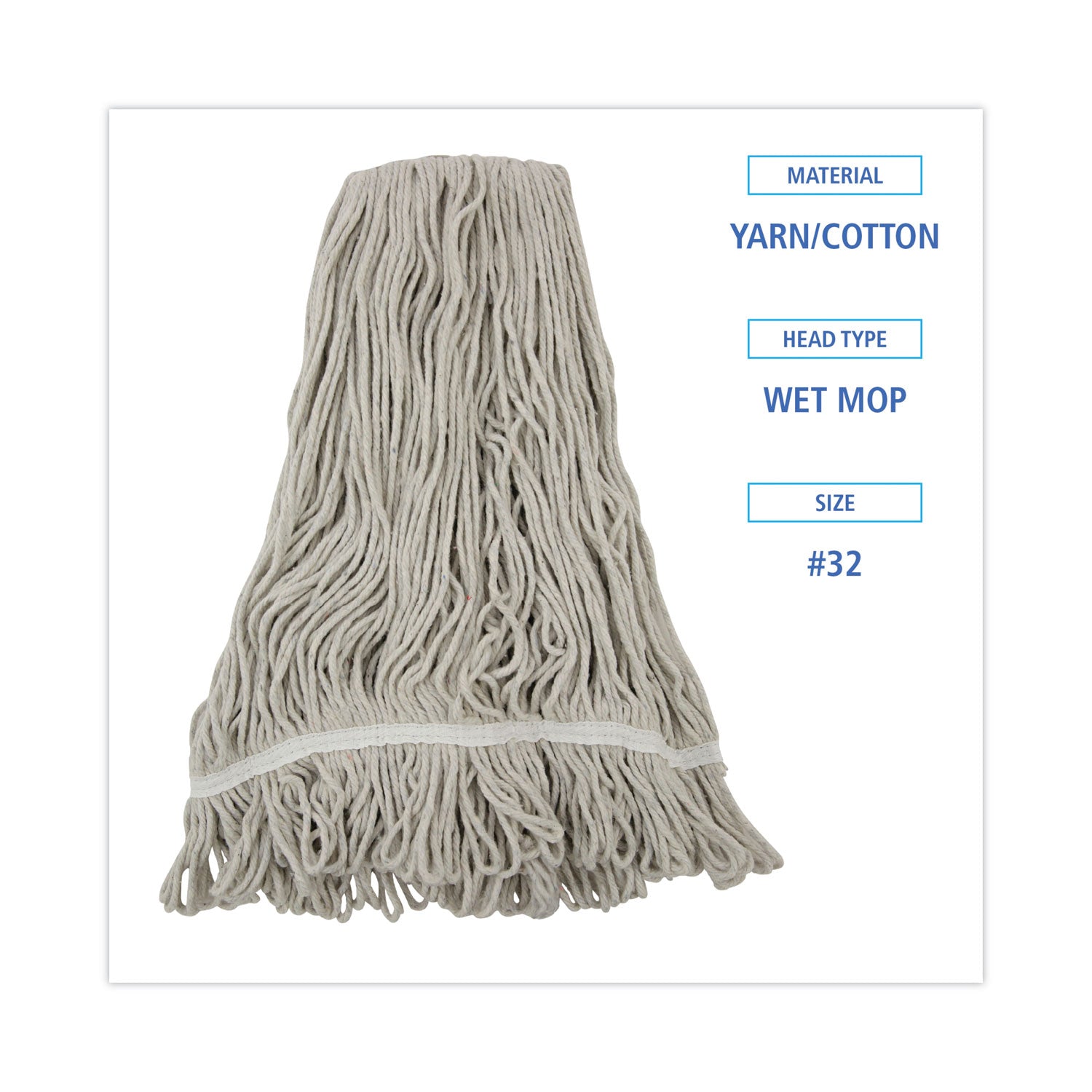 Mop Head, Loop Web/tailband, Value Standard, Cotton, No. 32, White, 12/carton
