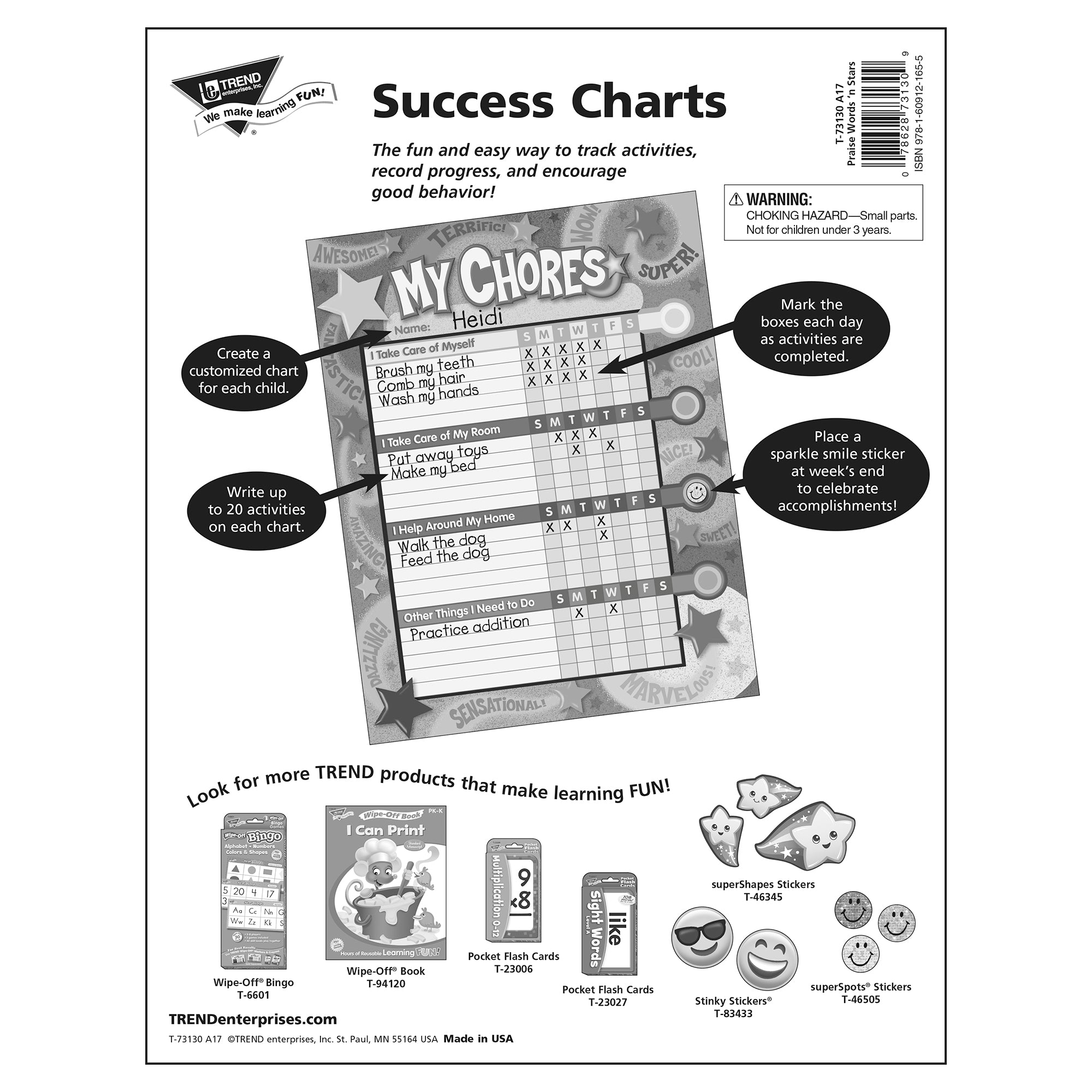 Praise Words 'n Stars Chore Charts, pad of 25