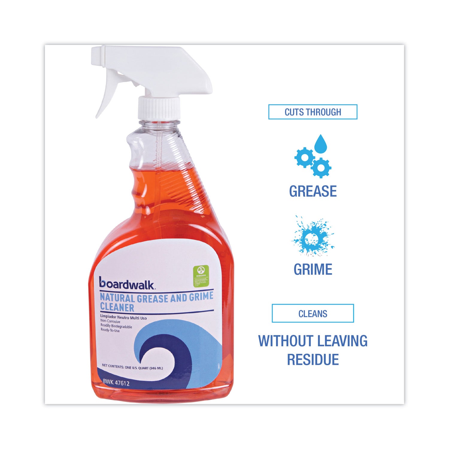 Natural Grease and Grime Cleaner, Unscented, 32 oz Spray Bottle