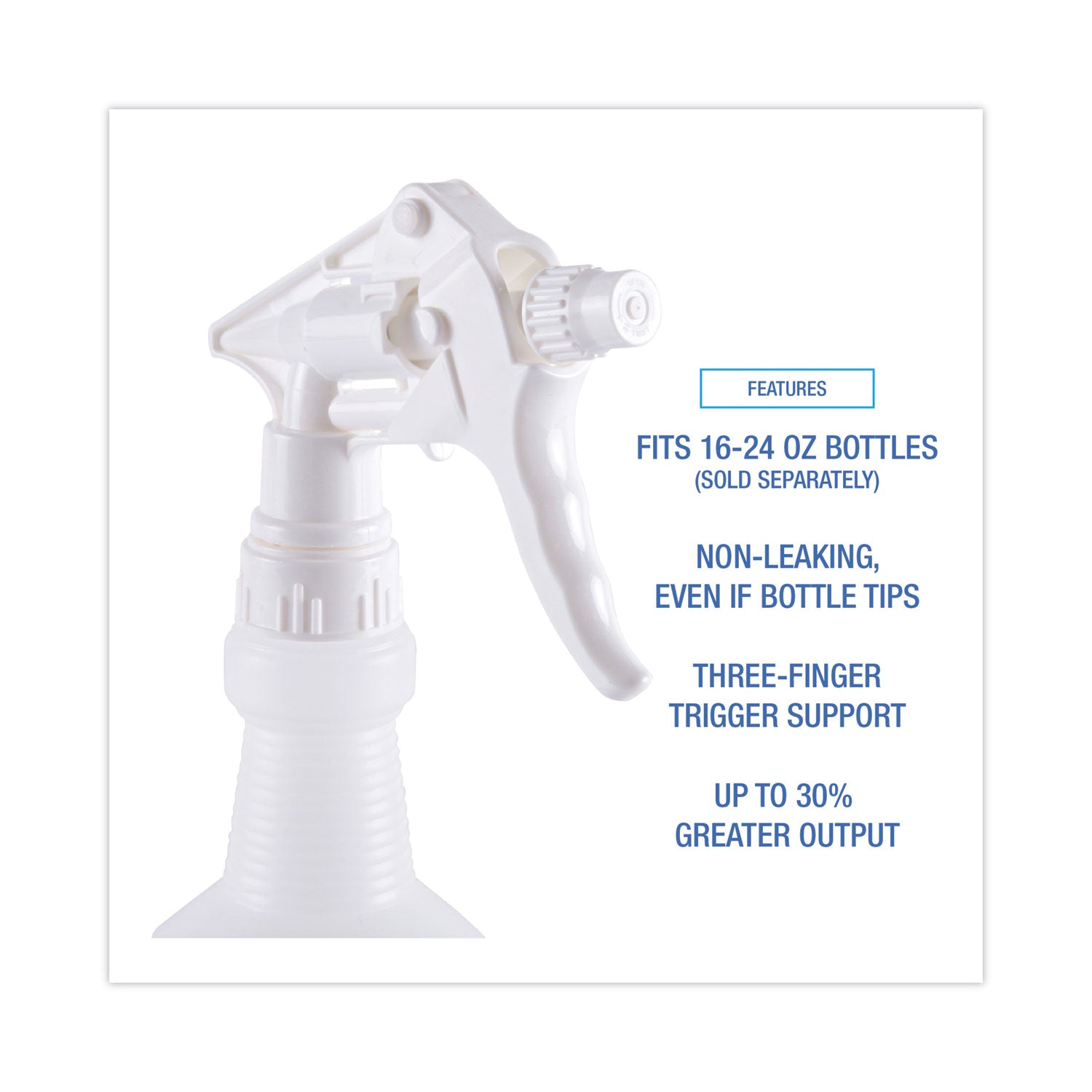 General Purpose Trigger Sprayer, 8" Tube, Fits 16 oz to 24 oz Bottles, White, 24/Carton